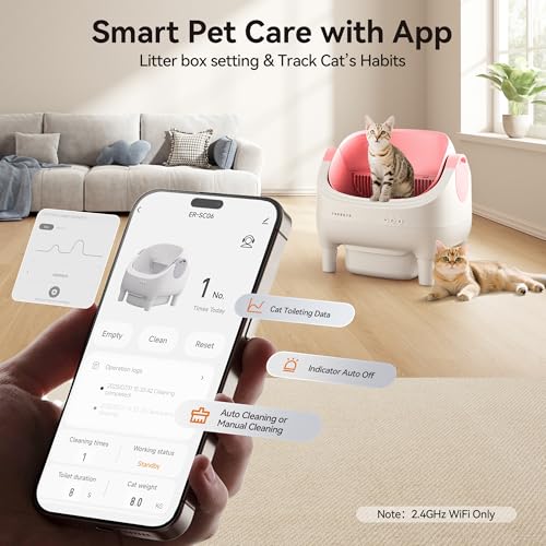 Open-Top Self-Cleaning Cat Litter Box with App Control