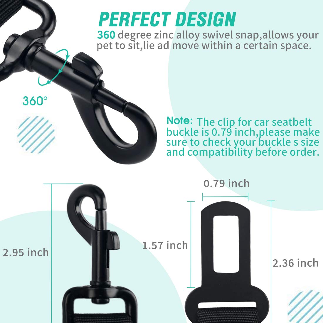 Retractable Dog Car Seat Belt Harness with Bungee Safety Strap