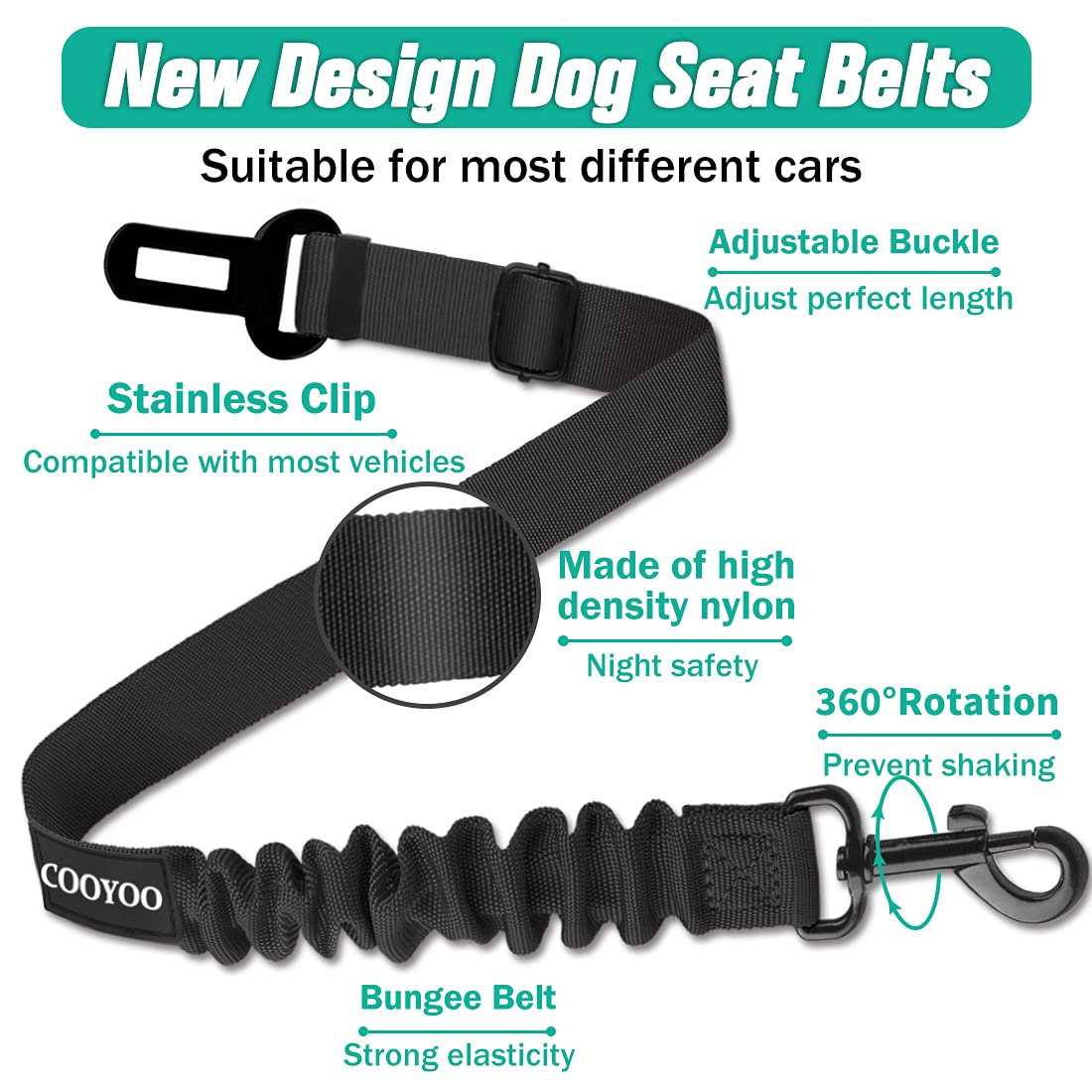 Retractable Dog Car Seat Belt Harness with Bungee Safety Strap