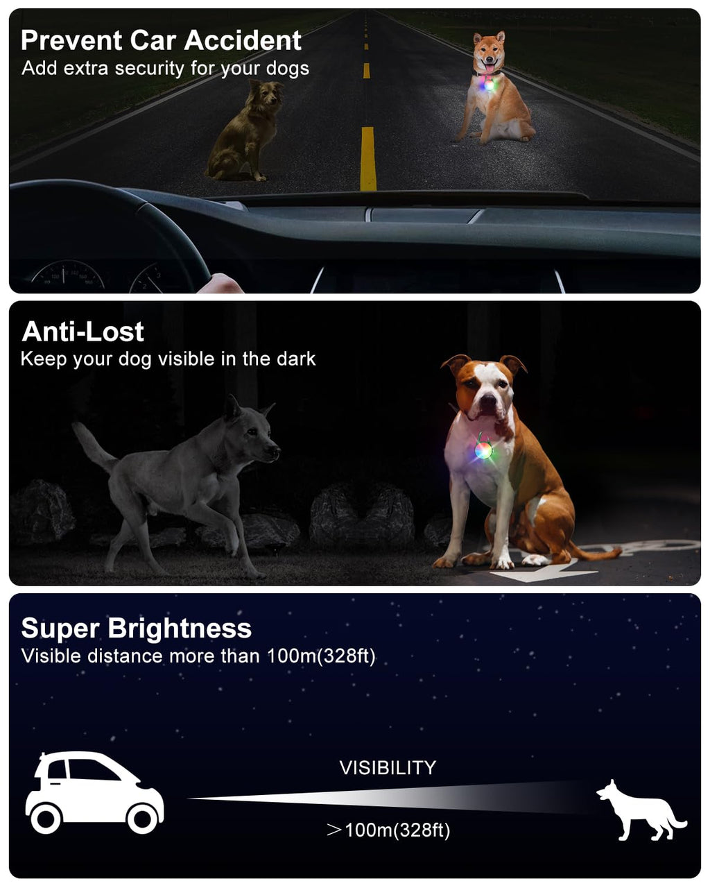 2-Pack Rechargeable Dog Collar Lights