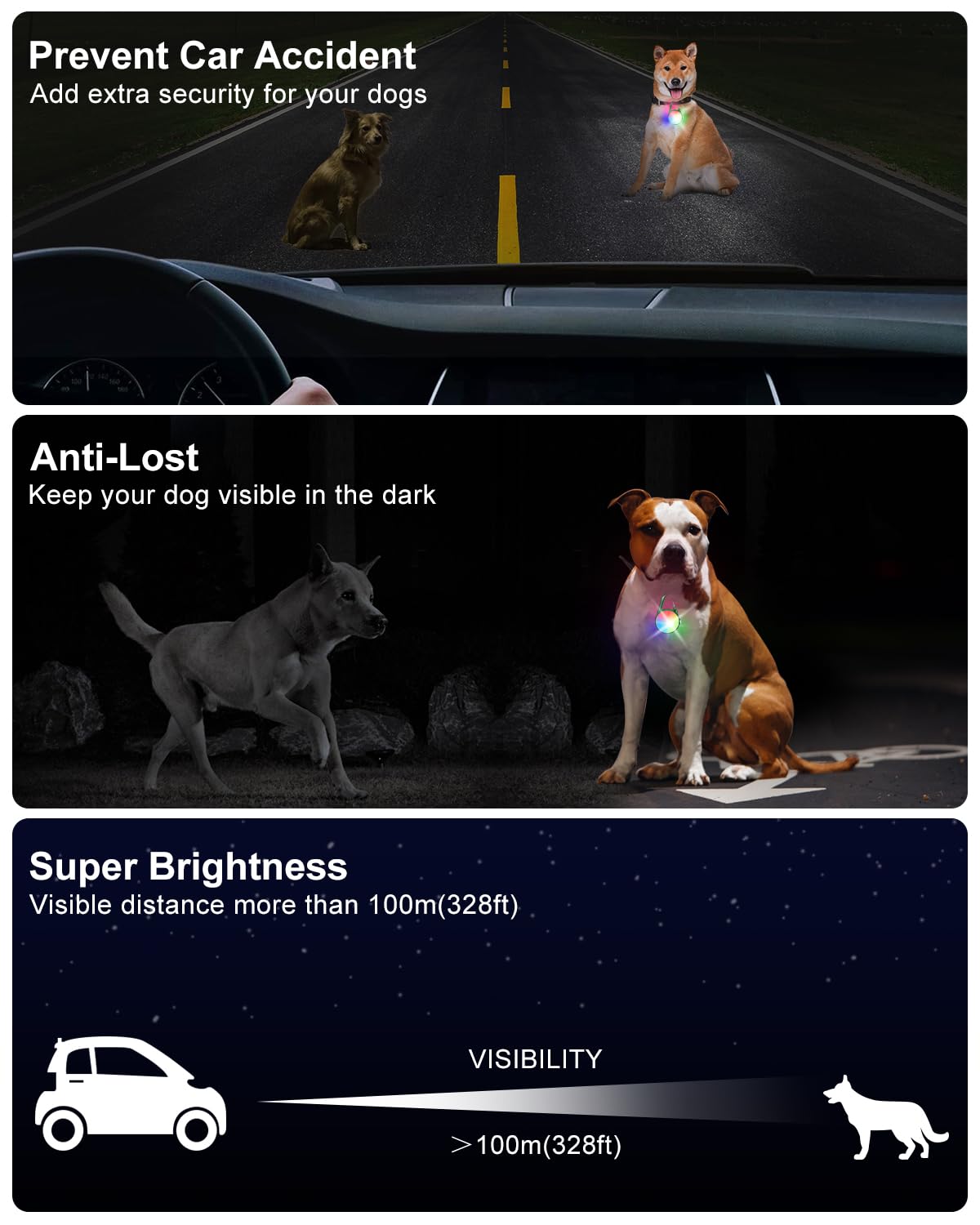 2-Pack Rechargeable Dog Collar Lights