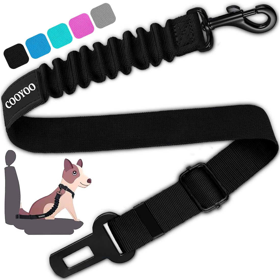 Retractable Dog Car Seat Belt Harness with Bungee Safety Strap