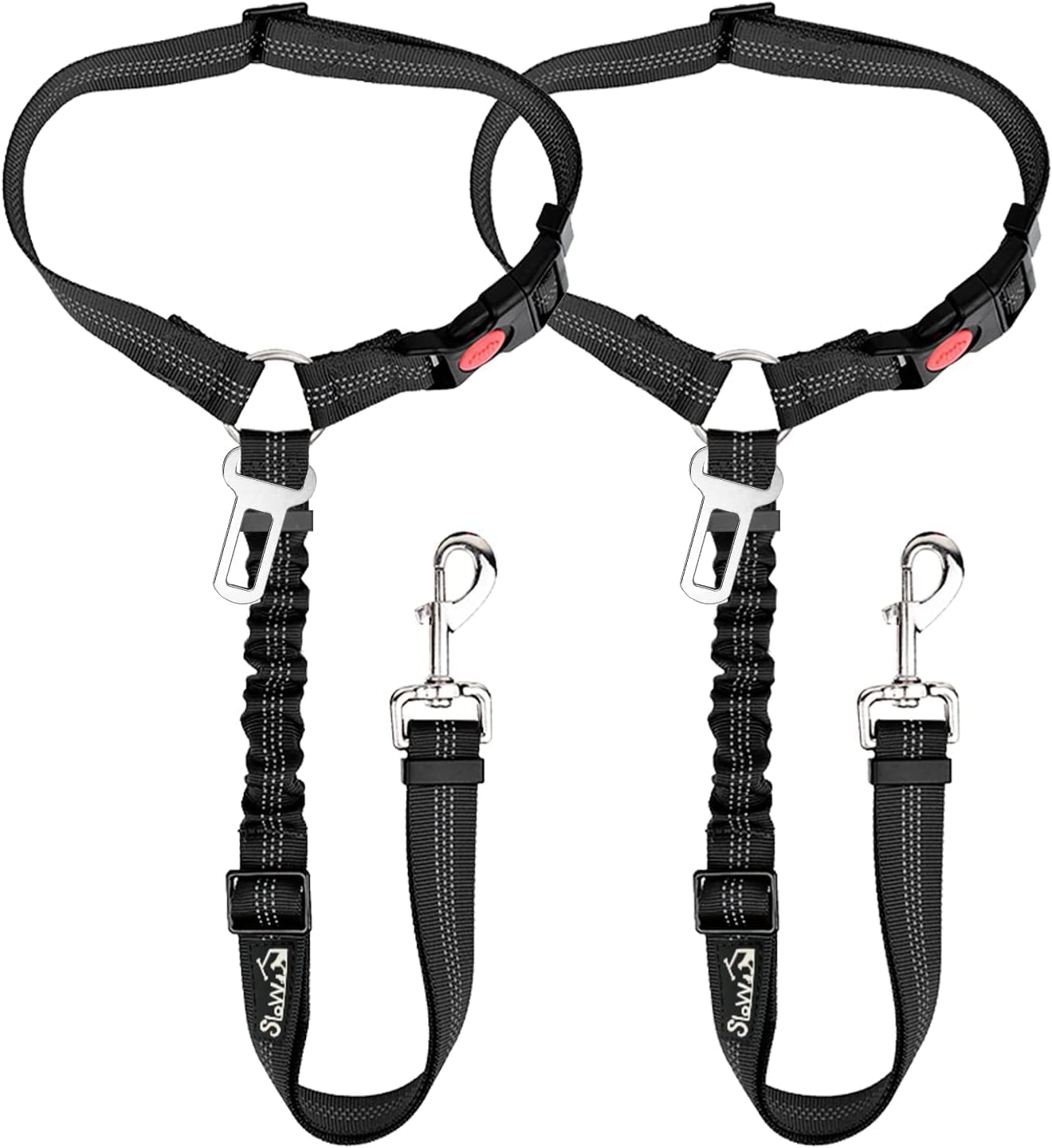 2-Pack Adjustable Dog Car Seat Belt with Bungee