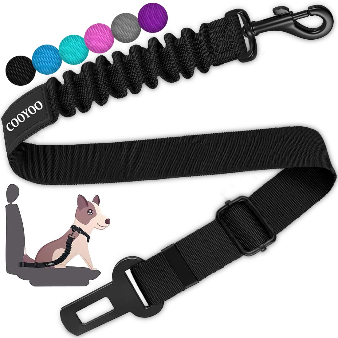 Retractable Dog Car Seat Belt Harness with Bungee Safety Strap