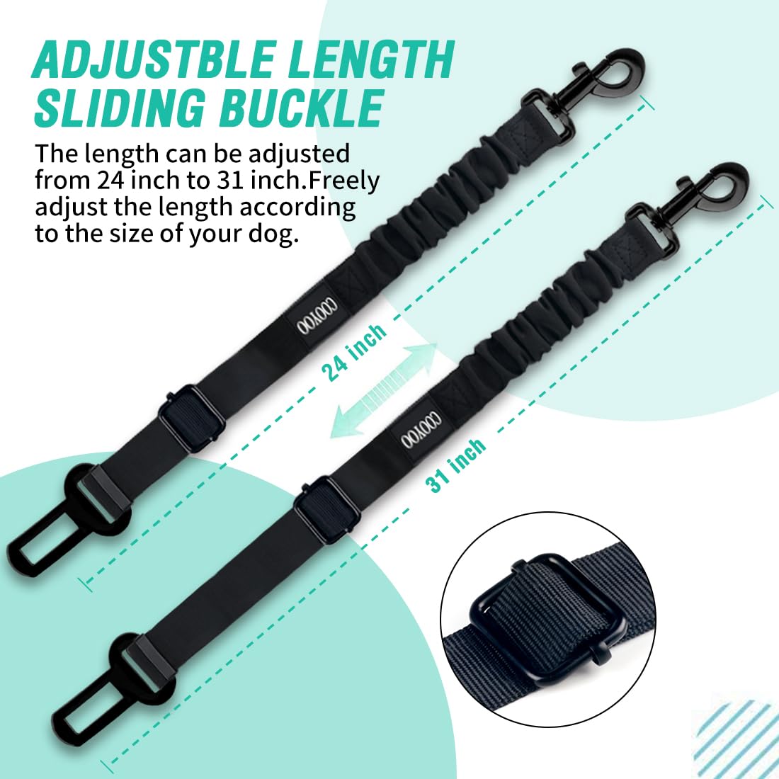 Retractable Dog Car Seat Belt Harness with Bungee Safety Strap