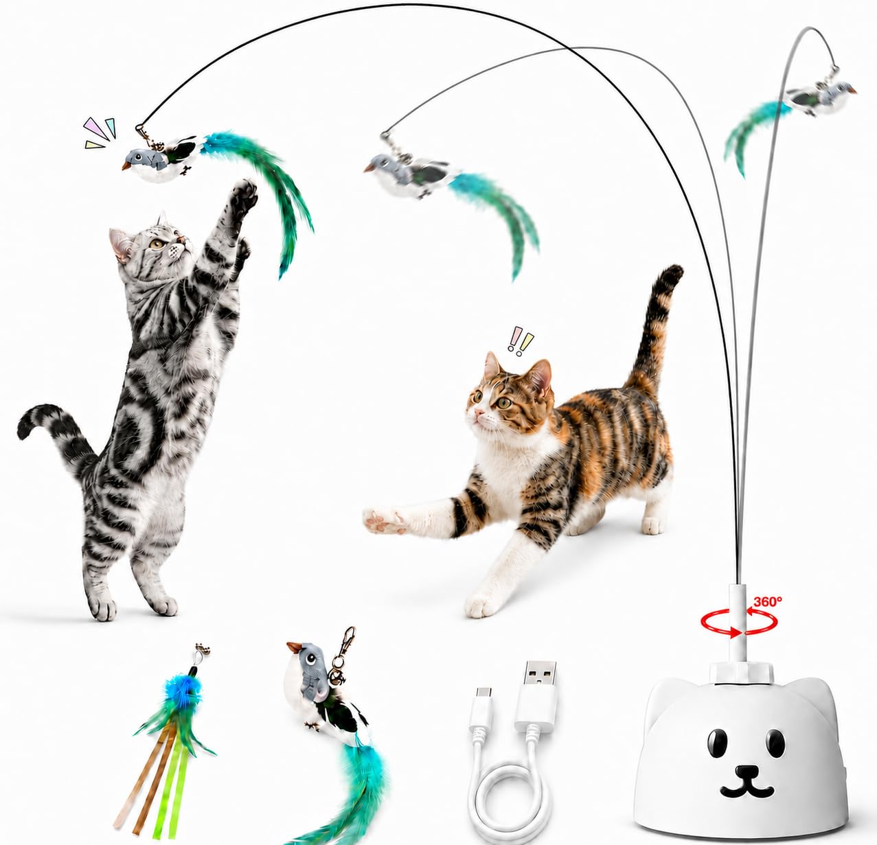 Automatic Interactive Cat Toy with Feather Wand
