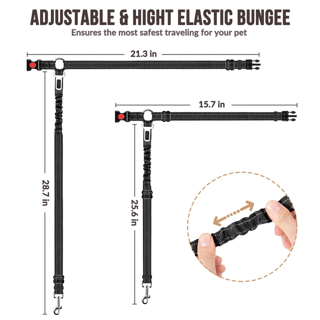 2-Pack Adjustable Dog Car Seat Belt with Bungee