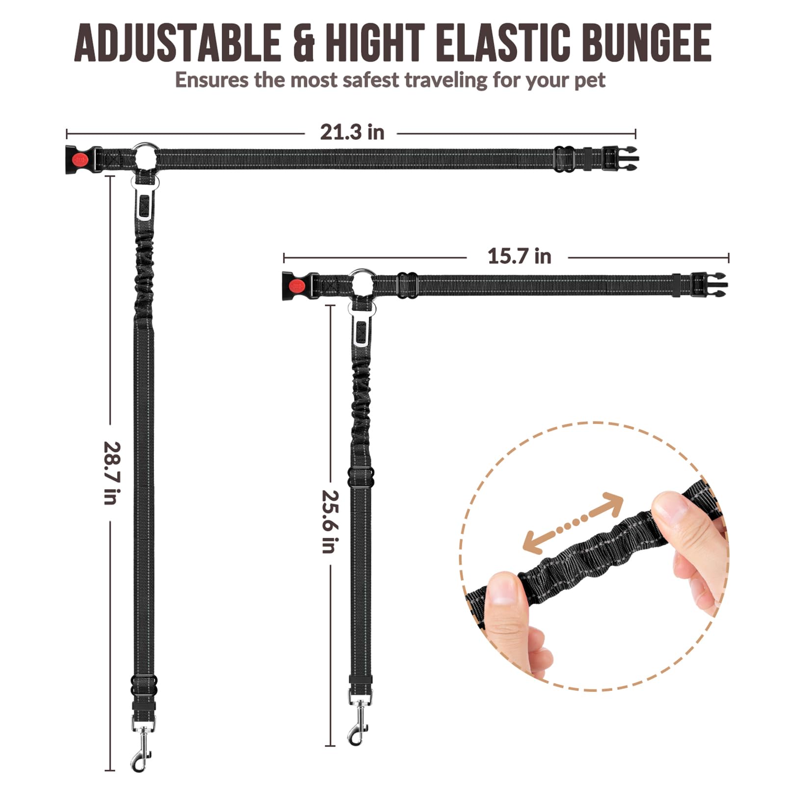2-Pack Adjustable Dog Car Seat Belt with Bungee