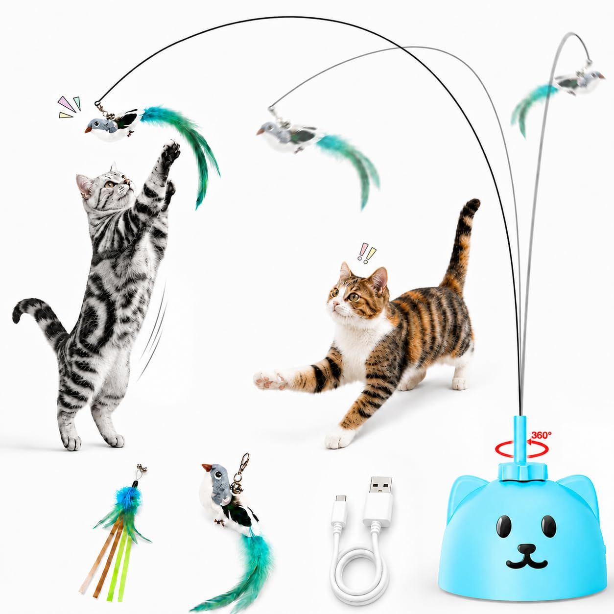 Automatic Interactive Cat Toy with Feather Wand