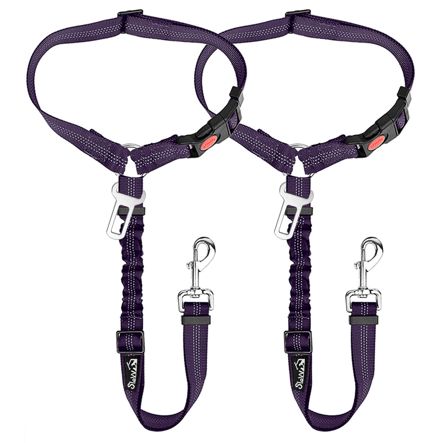 2-Pack Adjustable Dog Car Seat Belt with Bungee
