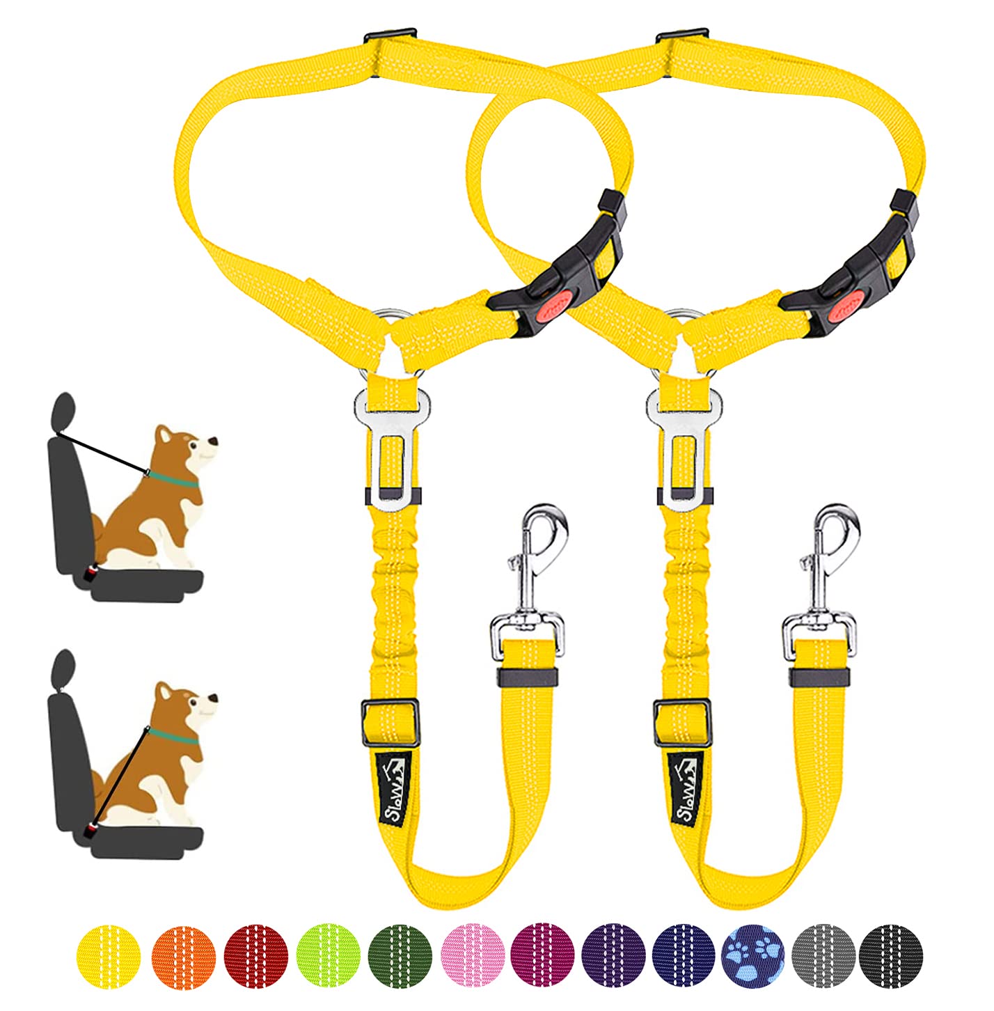 2-Pack Adjustable Dog Car Seat Belt with Bungee