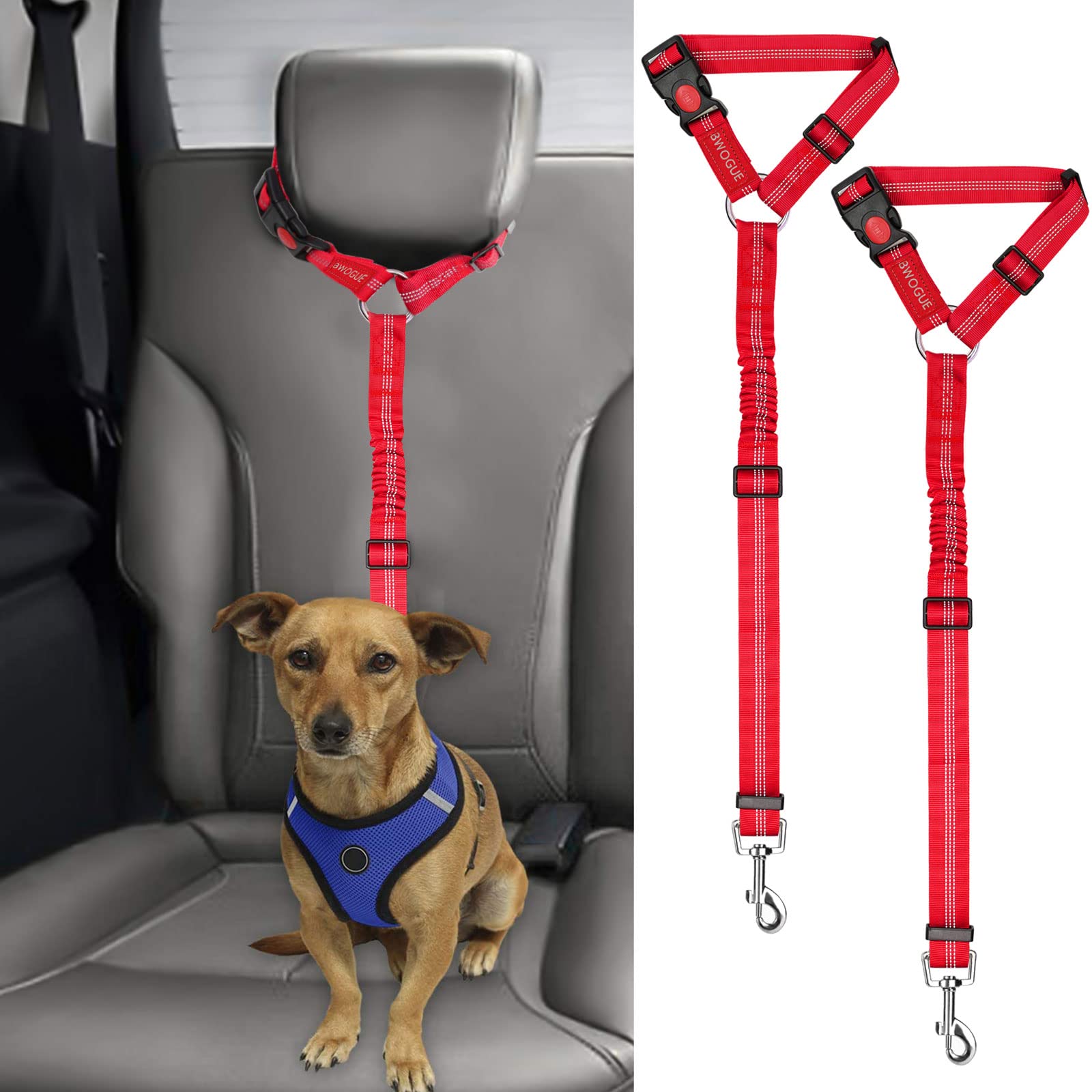 2-Pack Adjustable Pet Car Seat Belt Straps