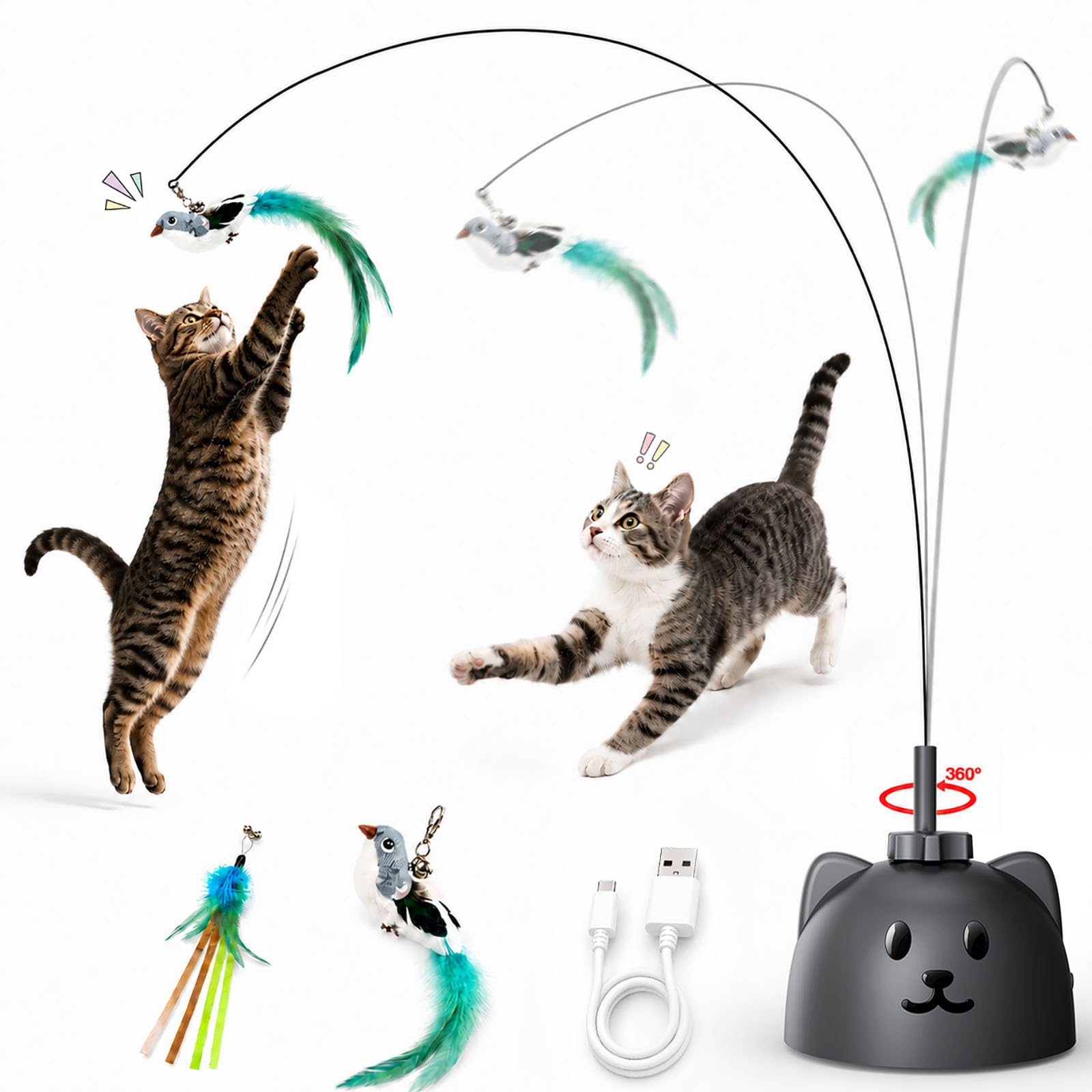 Automatic Interactive Cat Toy with Feather Wand