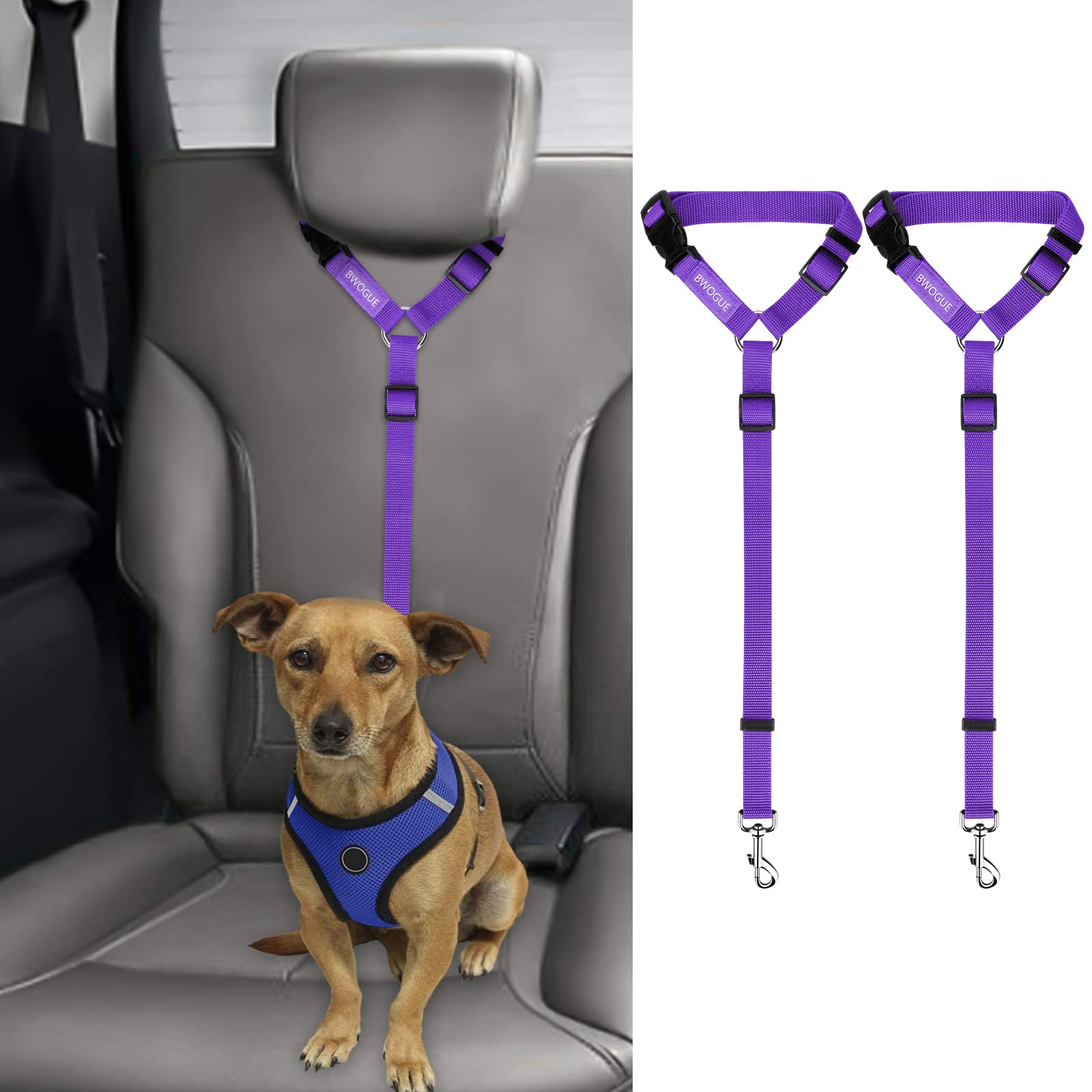 2-Pack Adjustable Pet Car Seat Belt Straps