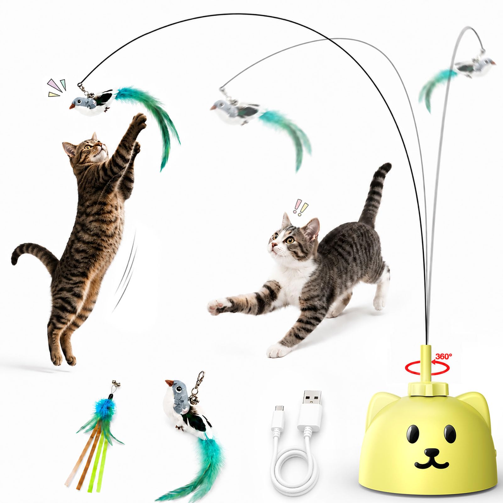 Automatic Interactive Cat Toy with Feather Wand