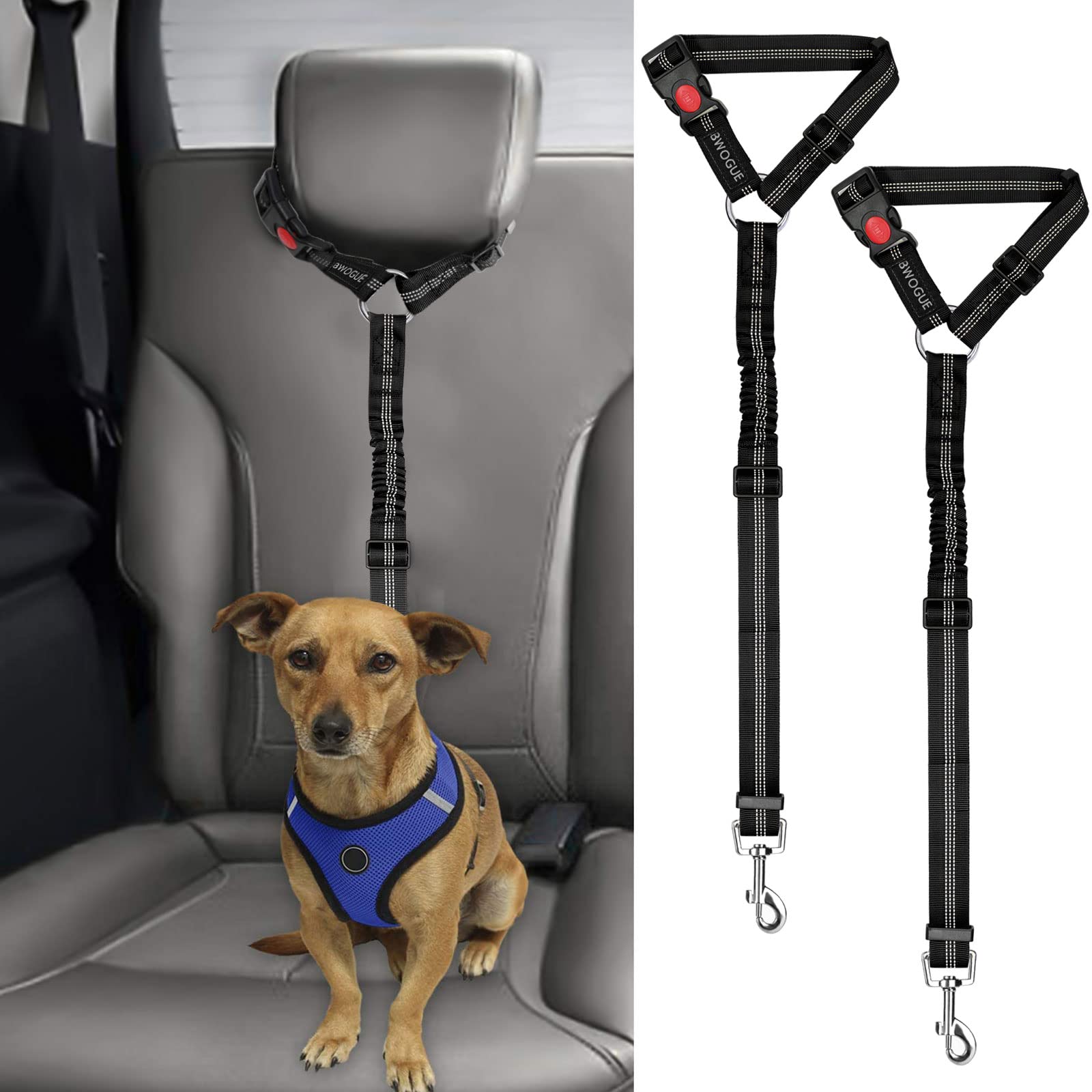 2-Pack Adjustable Pet Car Seat Belt Straps