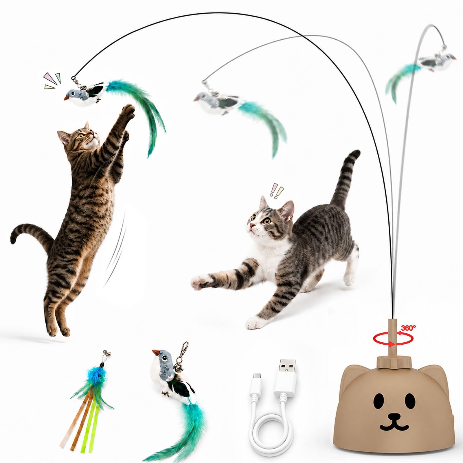 Automatic Interactive Cat Toy with Feather Wand
