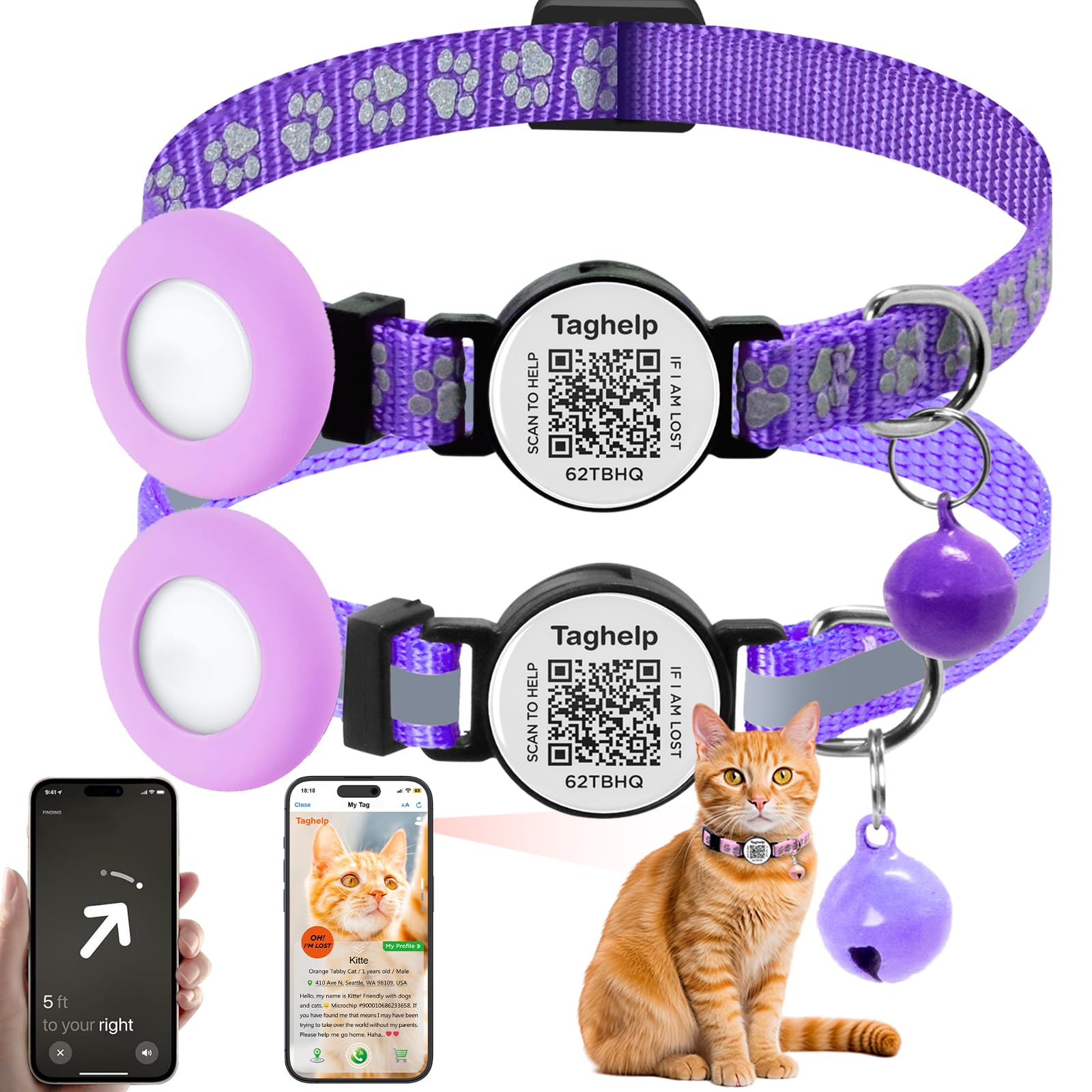 2-Pack AirTag Cat Collar with QR Tag