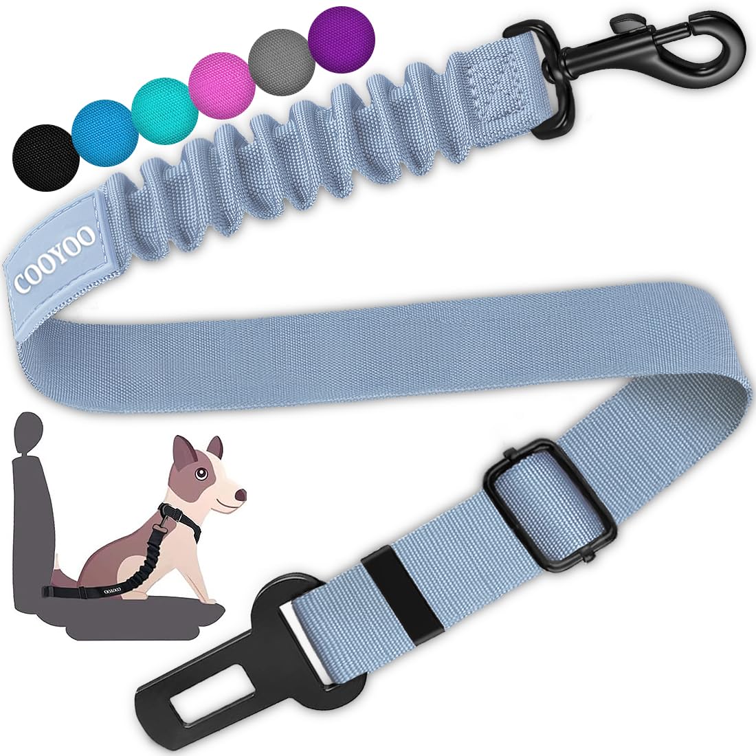 Retractable Dog Car Seat Belt Harness with Bungee Safety Strap