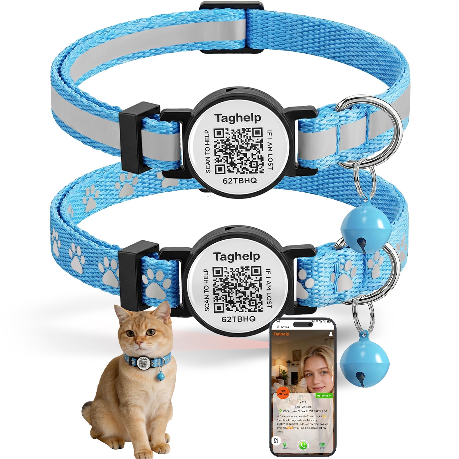 2-Pack AirTag Cat Collar with QR Tag