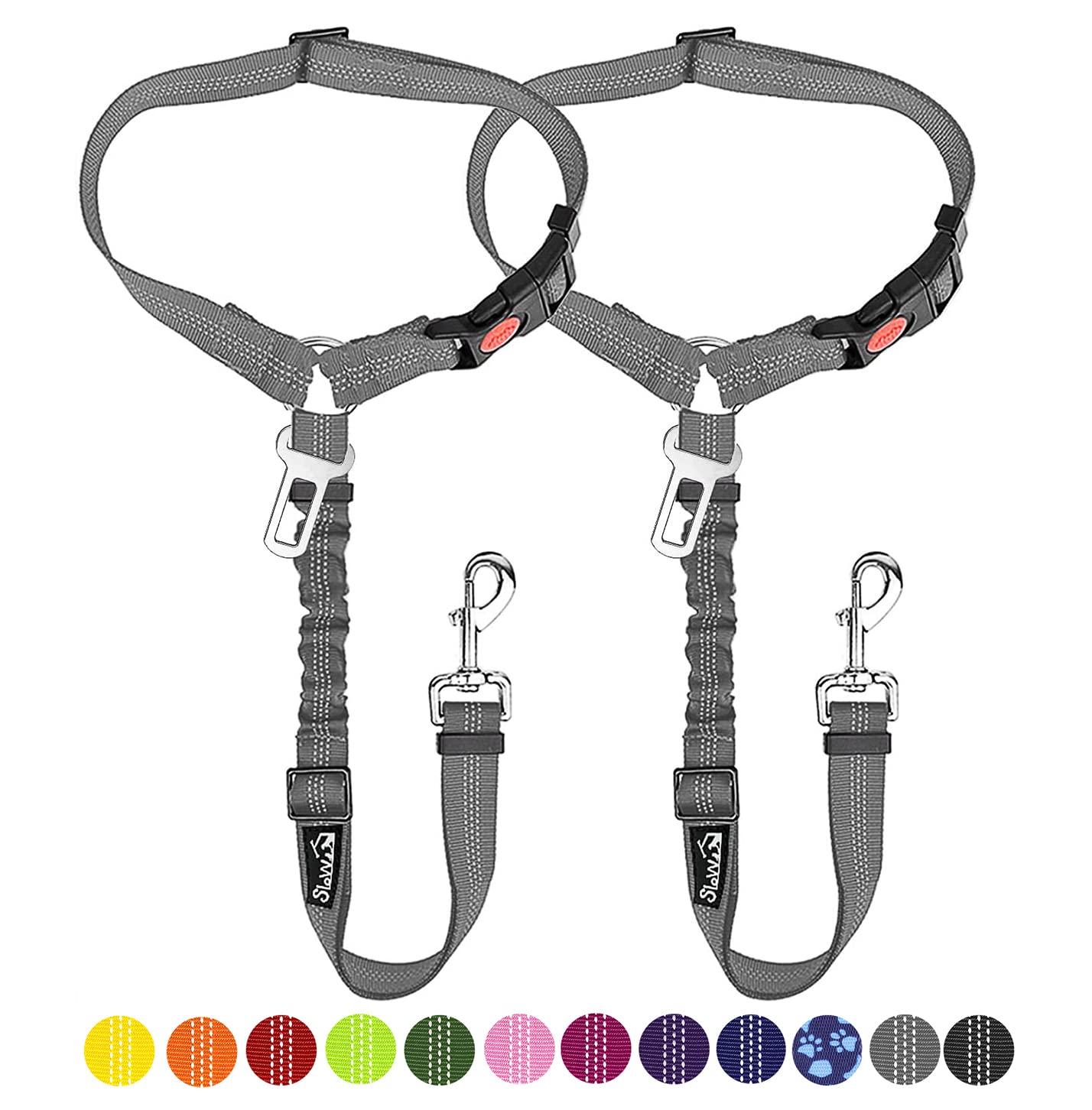 2-Pack Adjustable Dog Car Seat Belt with Bungee
