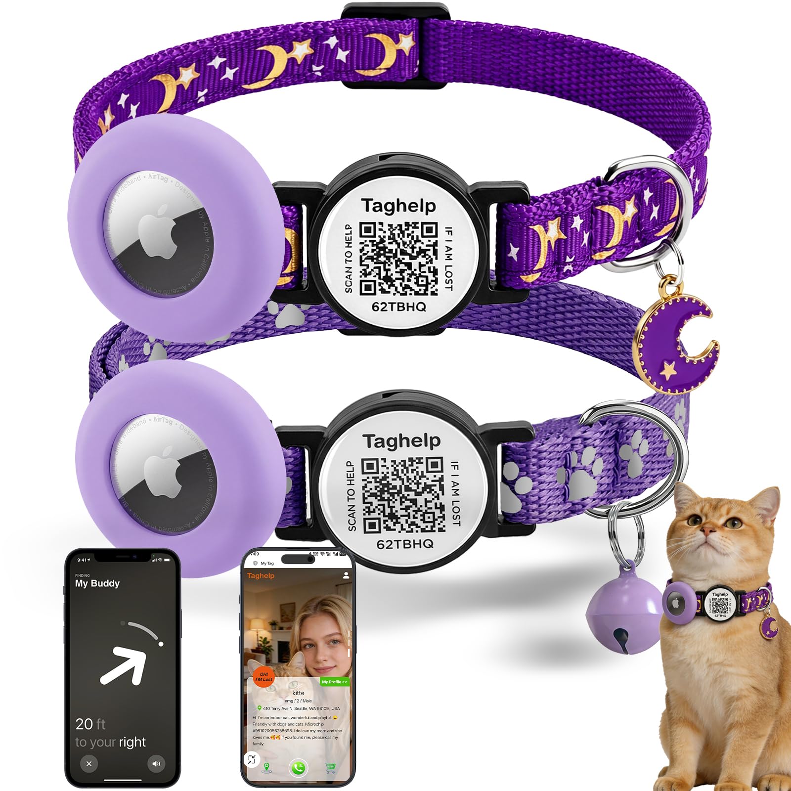 2-Pack AirTag Cat Collar with QR Tag