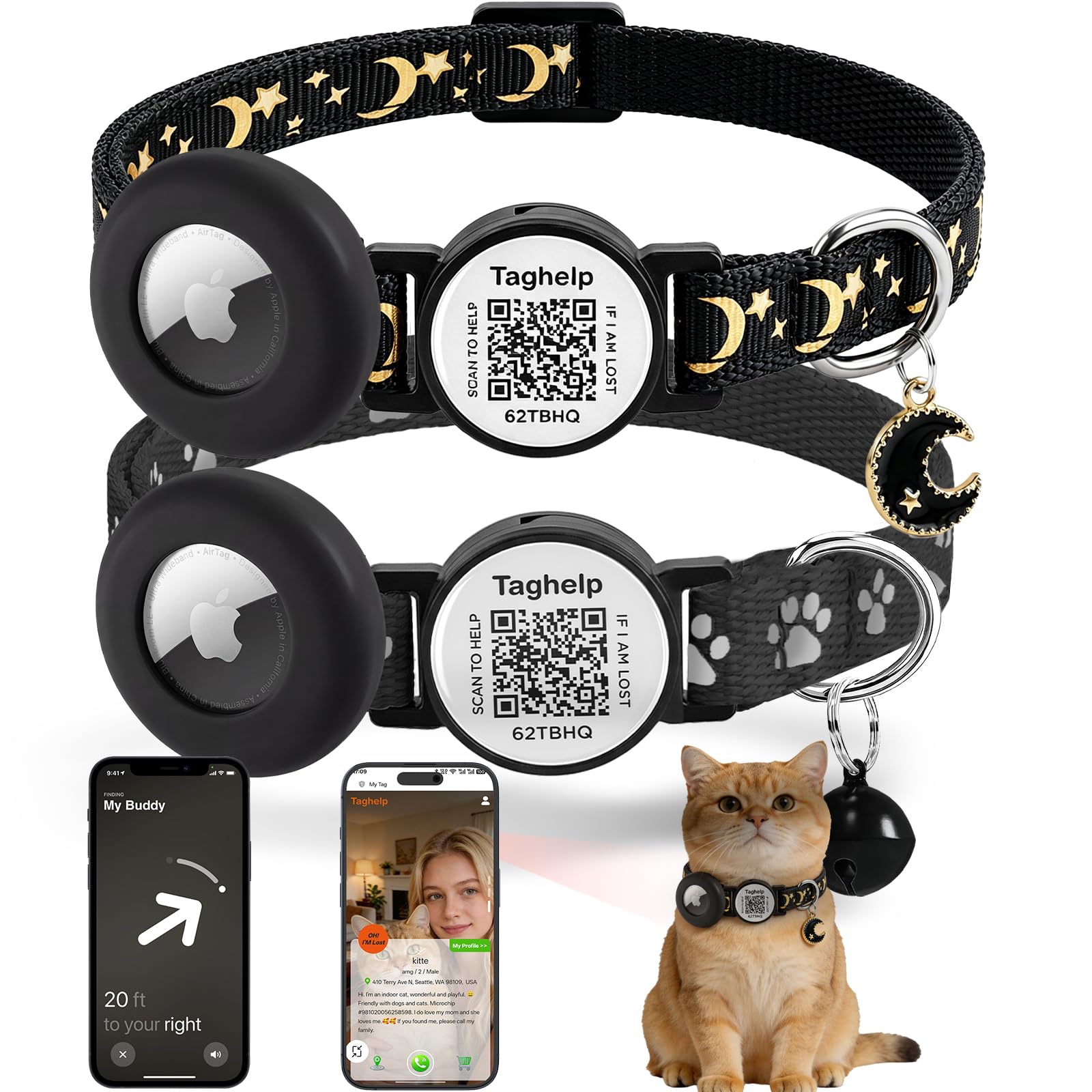 2-Pack AirTag Cat Collar with QR Tag