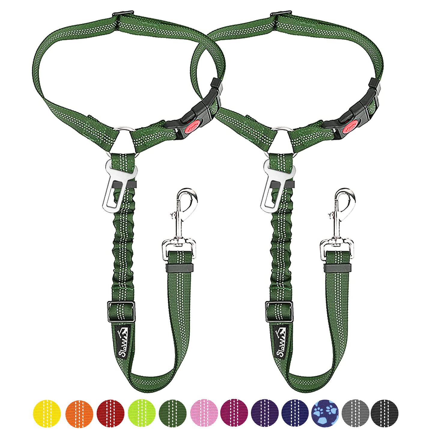 2-Pack Adjustable Dog Car Seat Belt with Bungee