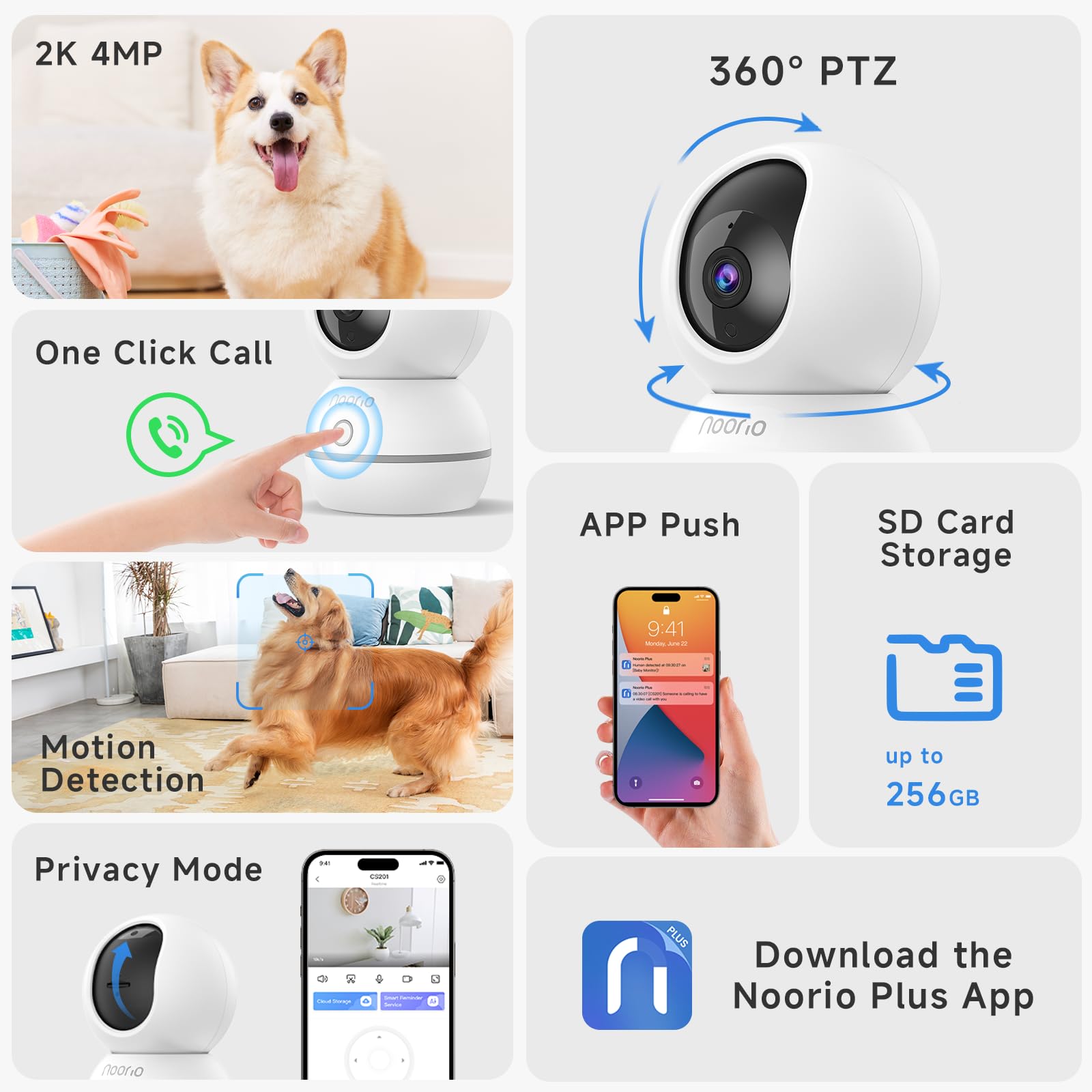 Noorio 2K 4MP Indoor Security Camera,2.4G