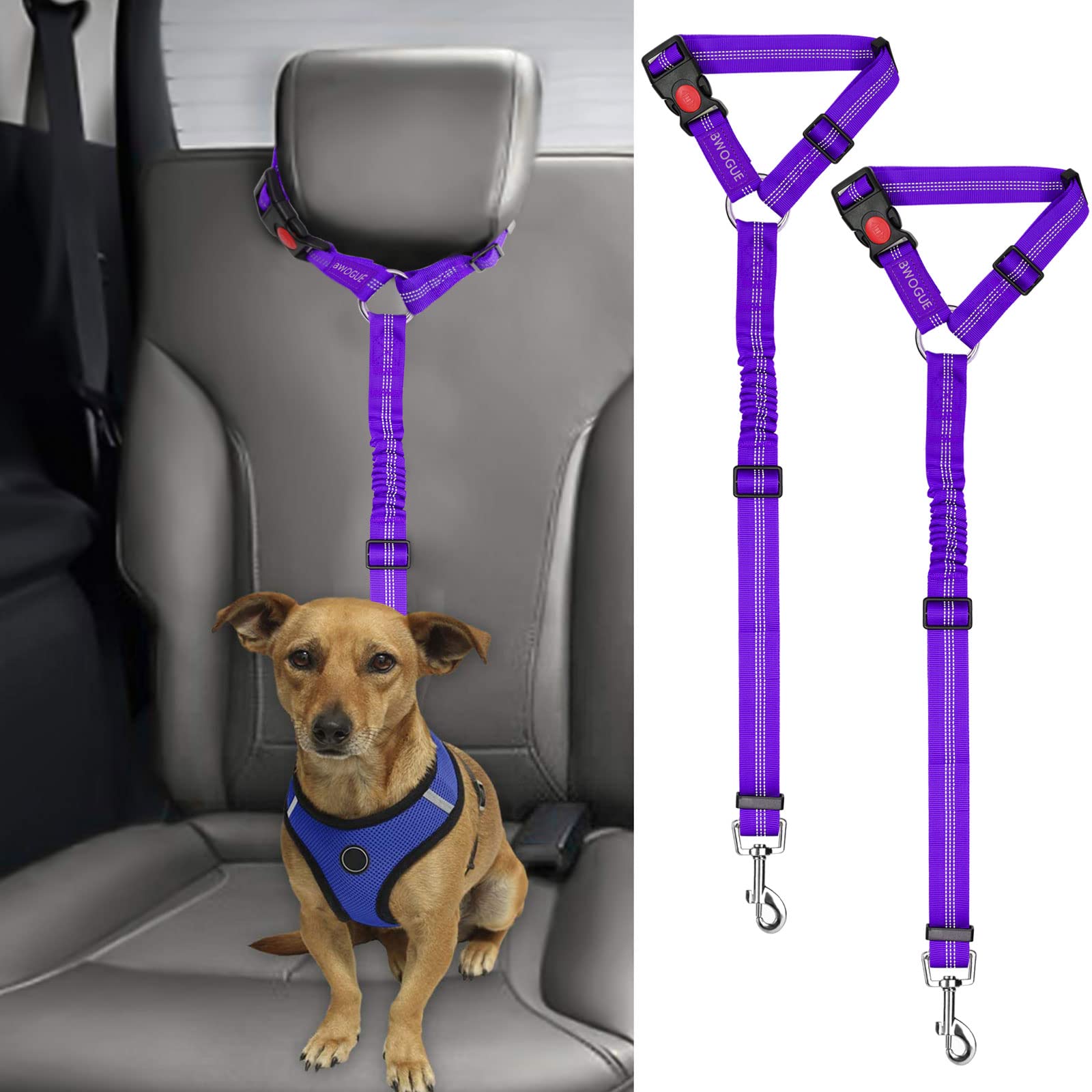 2-Pack Adjustable Pet Car Seat Belt Straps