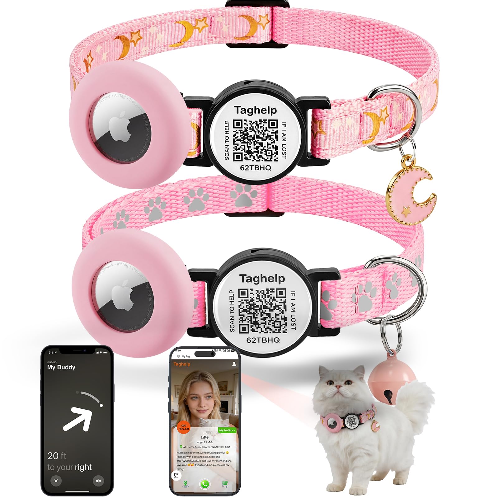 2-Pack AirTag Cat Collar with QR Tag