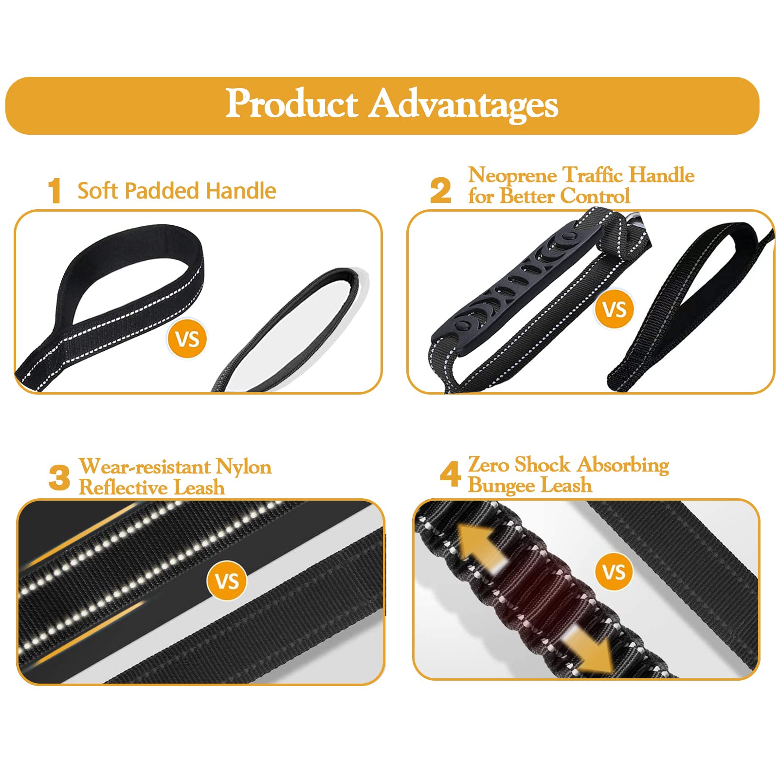 Shock Absorbing Dog Leash with Seat Belt Buckle