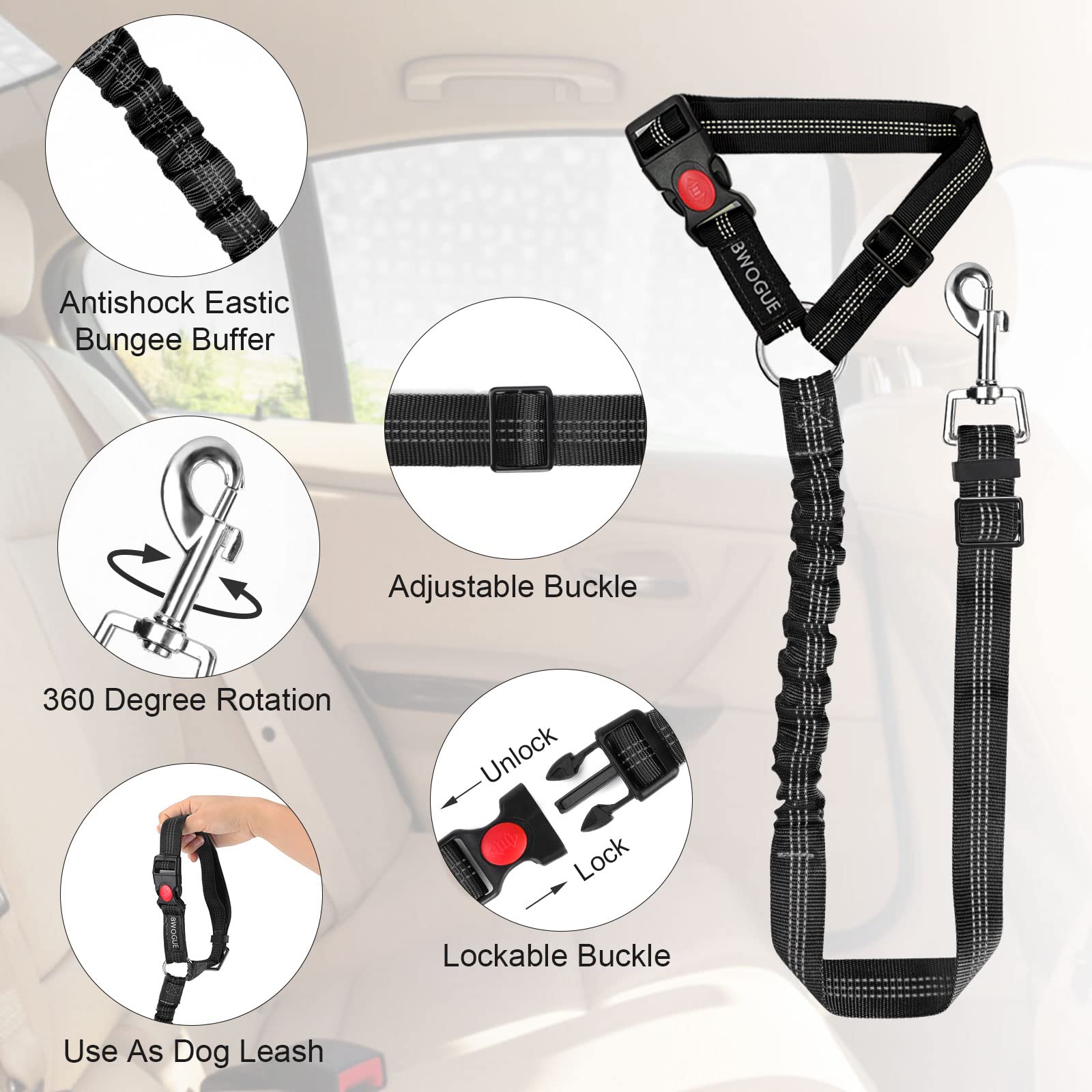 2-Pack Adjustable Pet Car Seat Belt Straps
