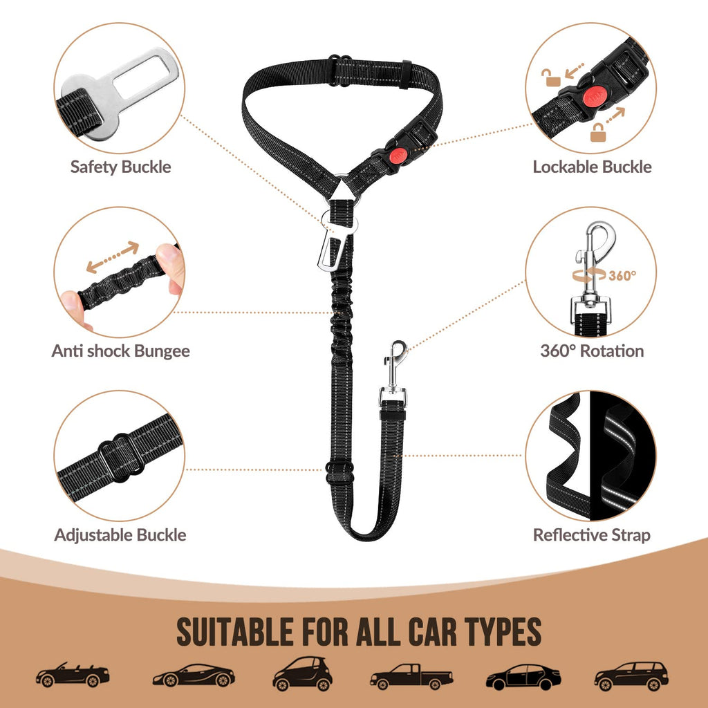 2-Pack Adjustable Dog Car Seat Belt with Bungee