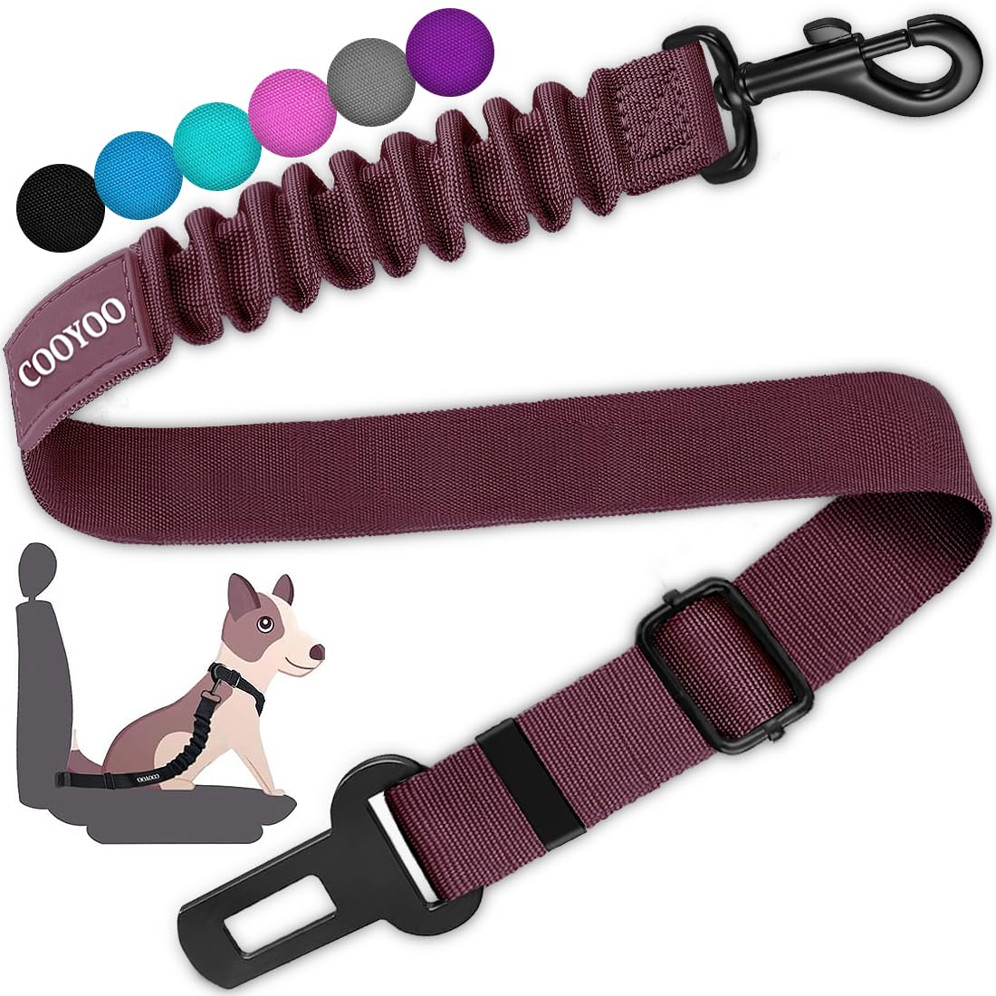 Retractable Dog Car Seat Belt Harness with Bungee Safety Strap
