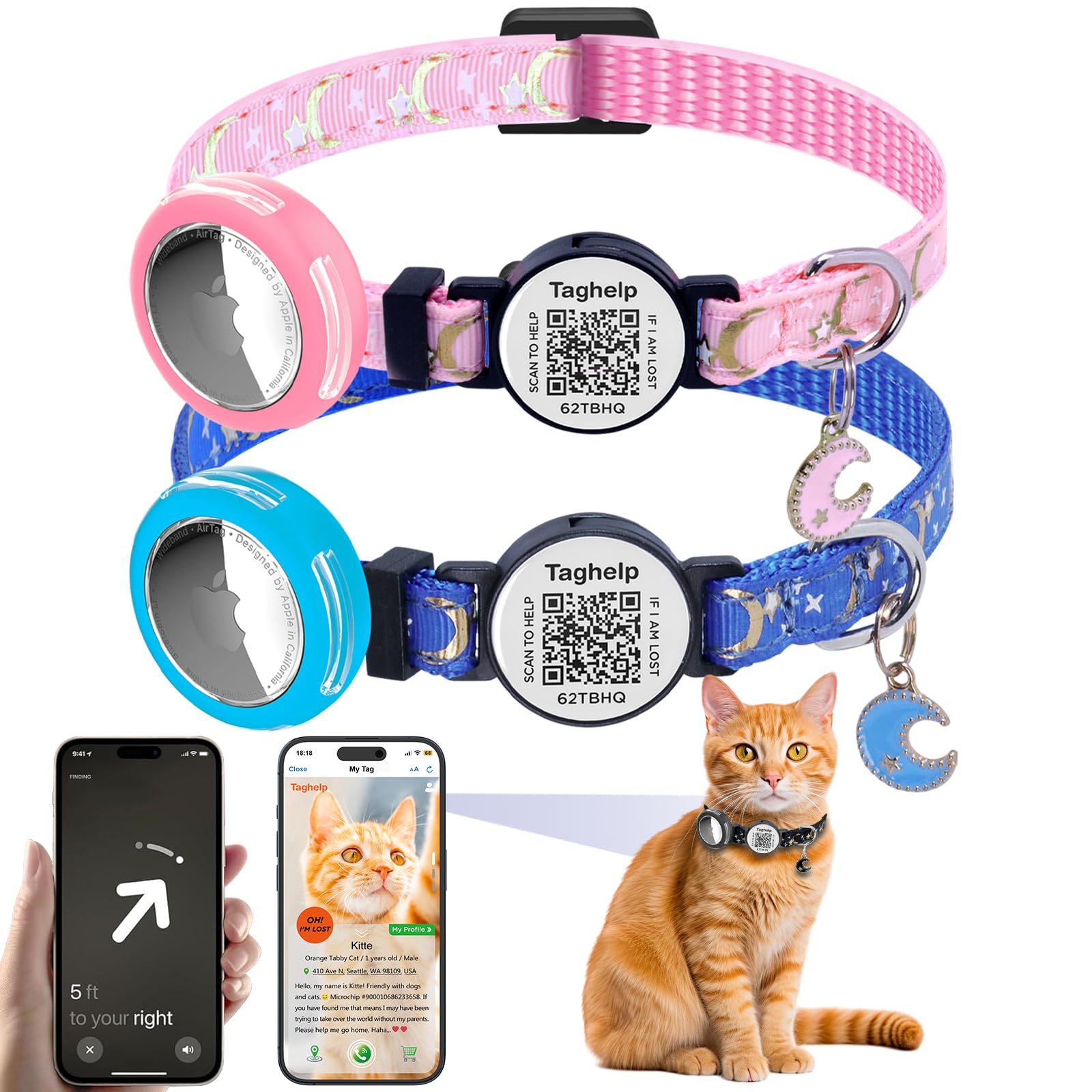 2-Pack AirTag Cat Collar with QR Tag