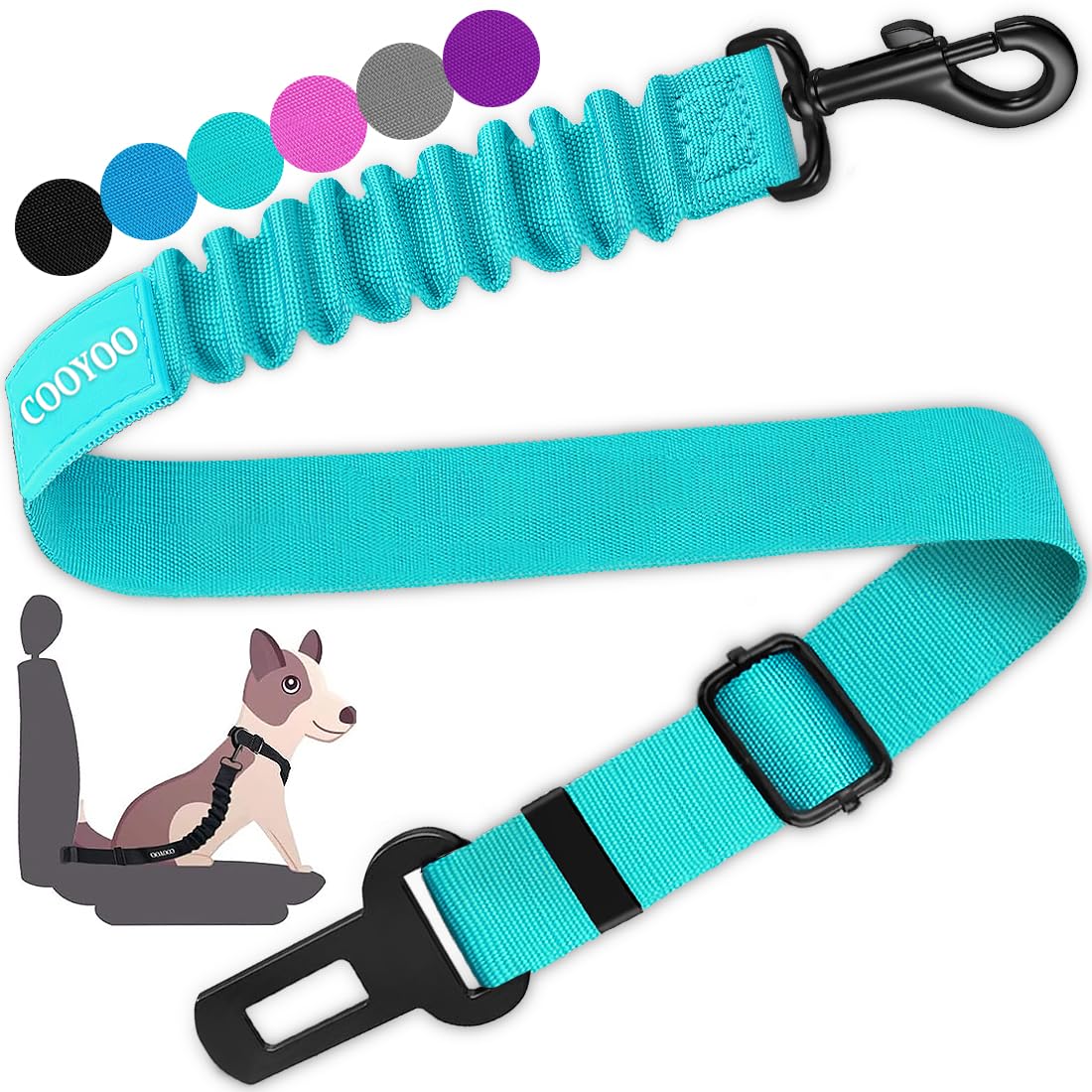 Retractable Dog Car Seat Belt Harness with Bungee Safety Strap