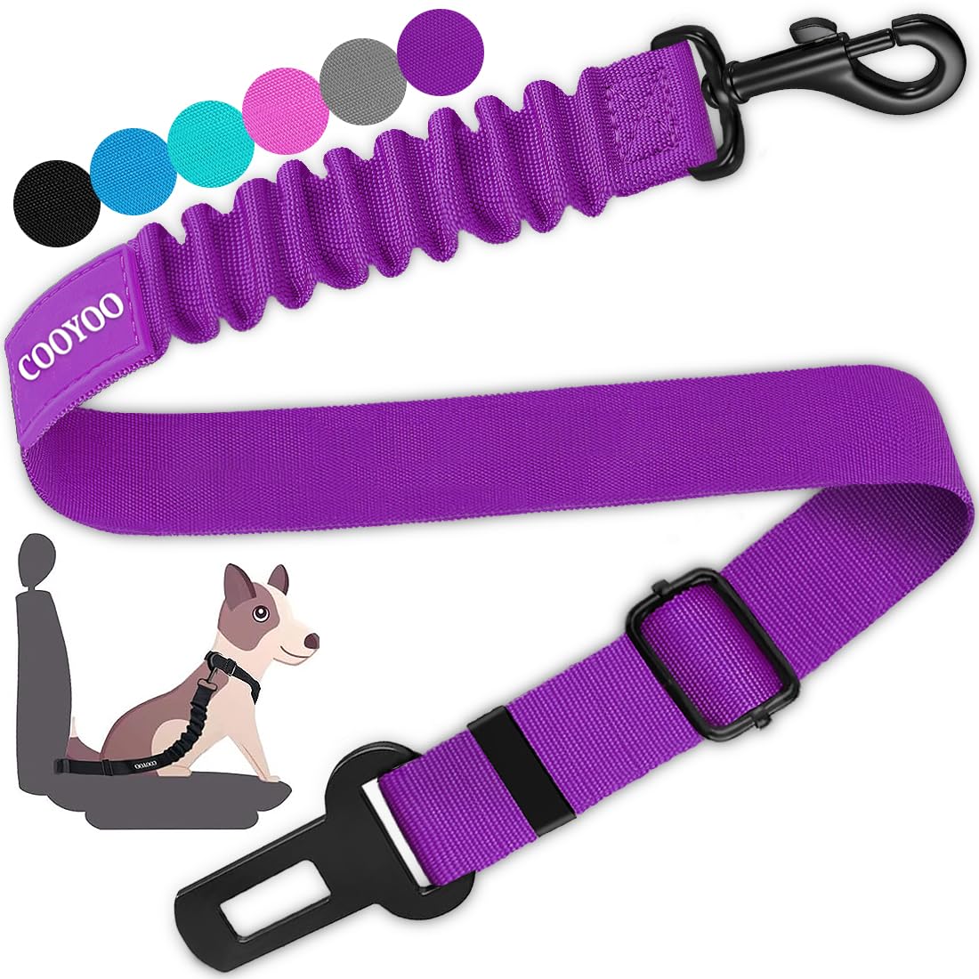 Retractable Dog Car Seat Belt Harness with Bungee Safety Strap