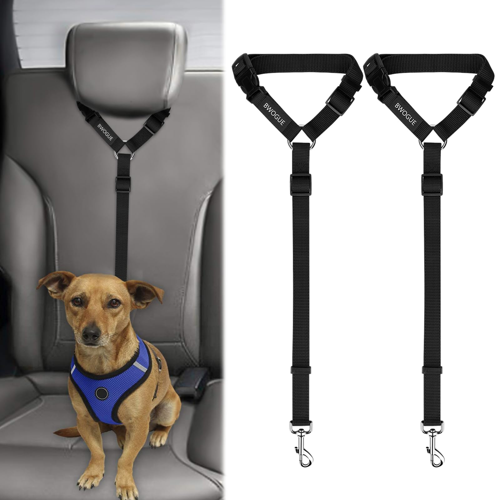 2-Pack Adjustable Pet Car Seat Belt Straps