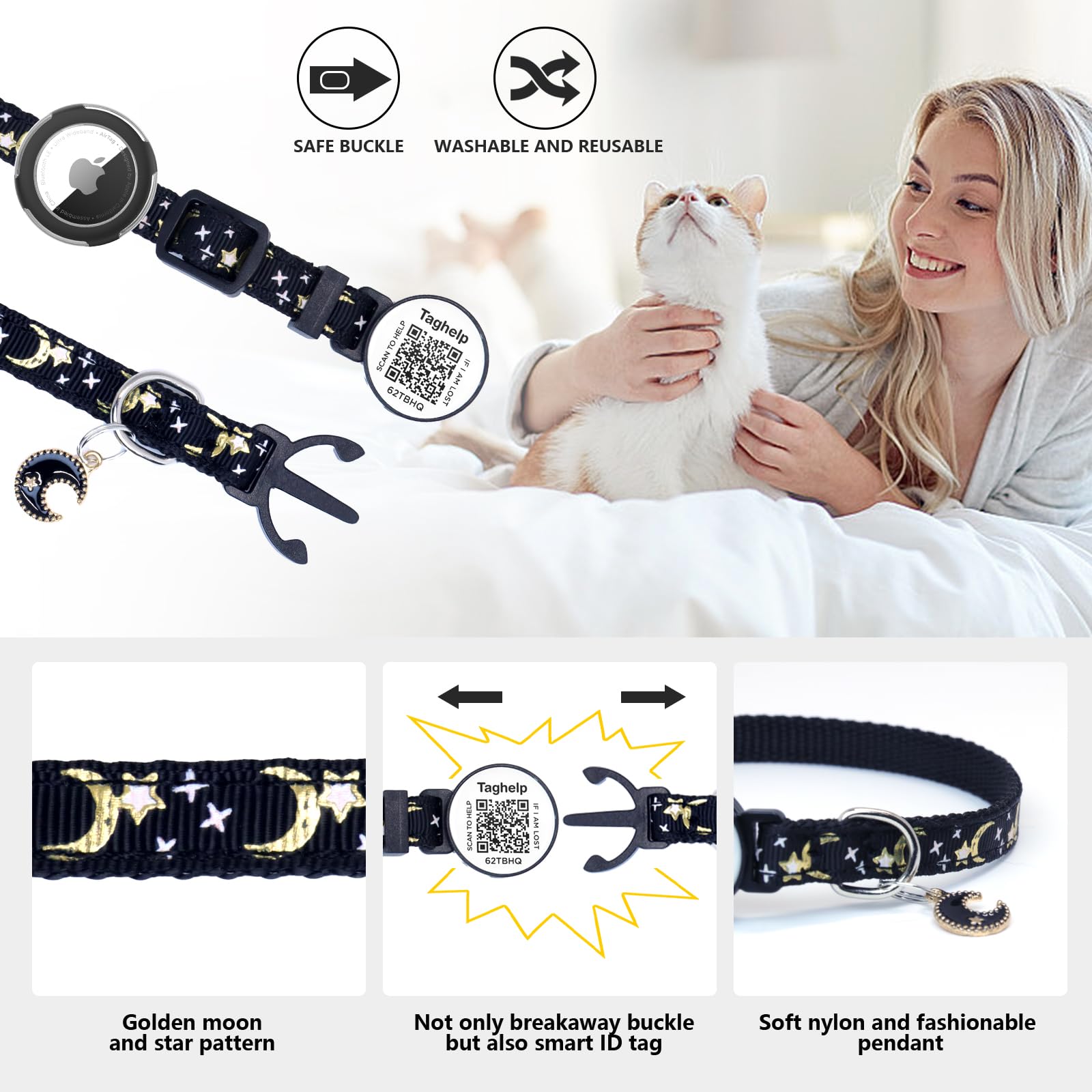 2-Pack AirTag Cat Collar with QR Tag