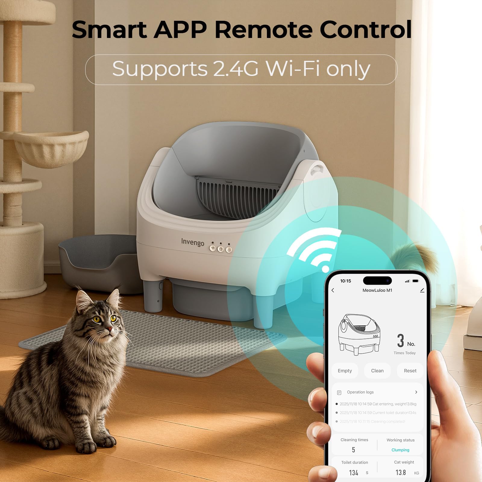 Open-Top Self-Cleaning Cat Litter Box with App Control