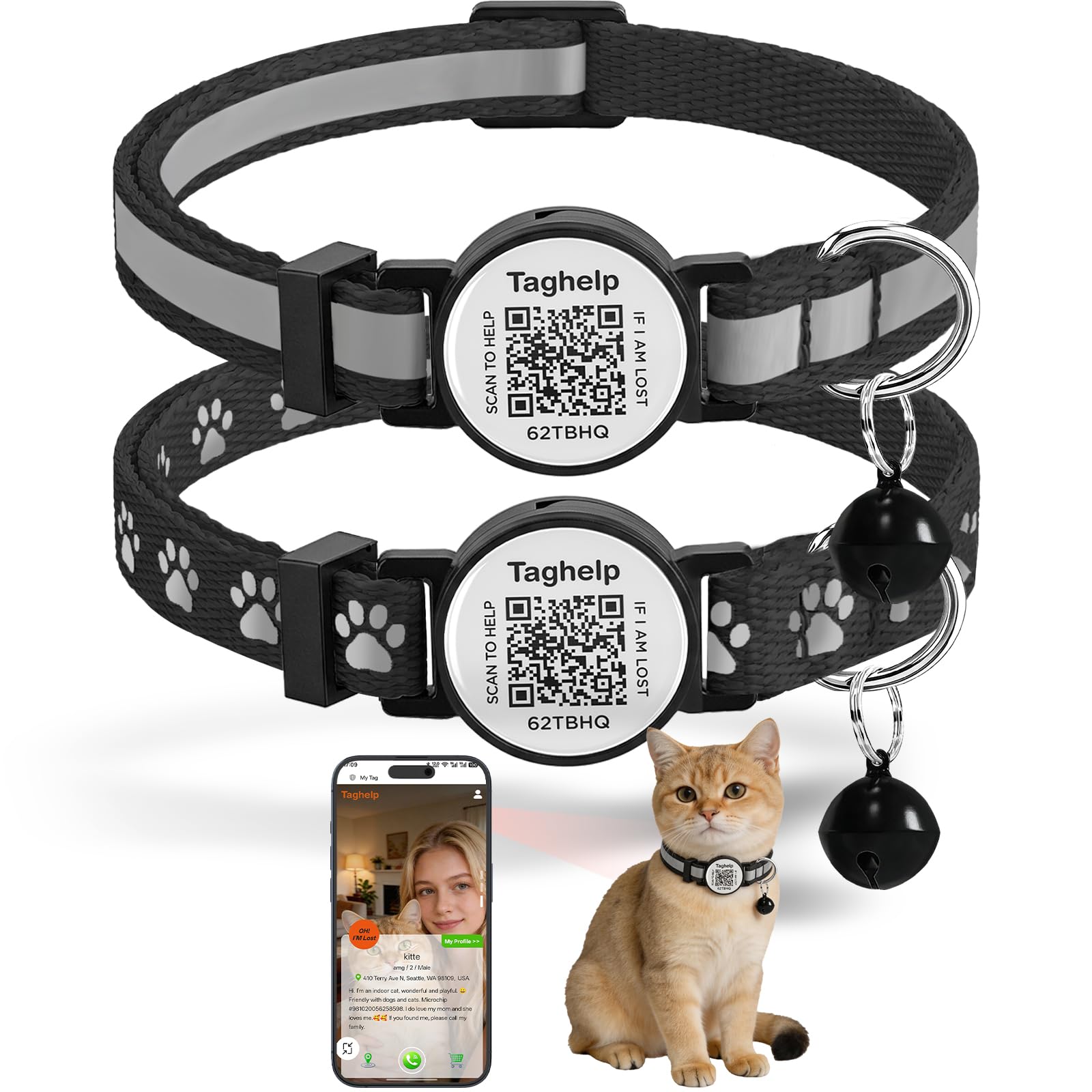 2-Pack AirTag Cat Collar with QR Tag