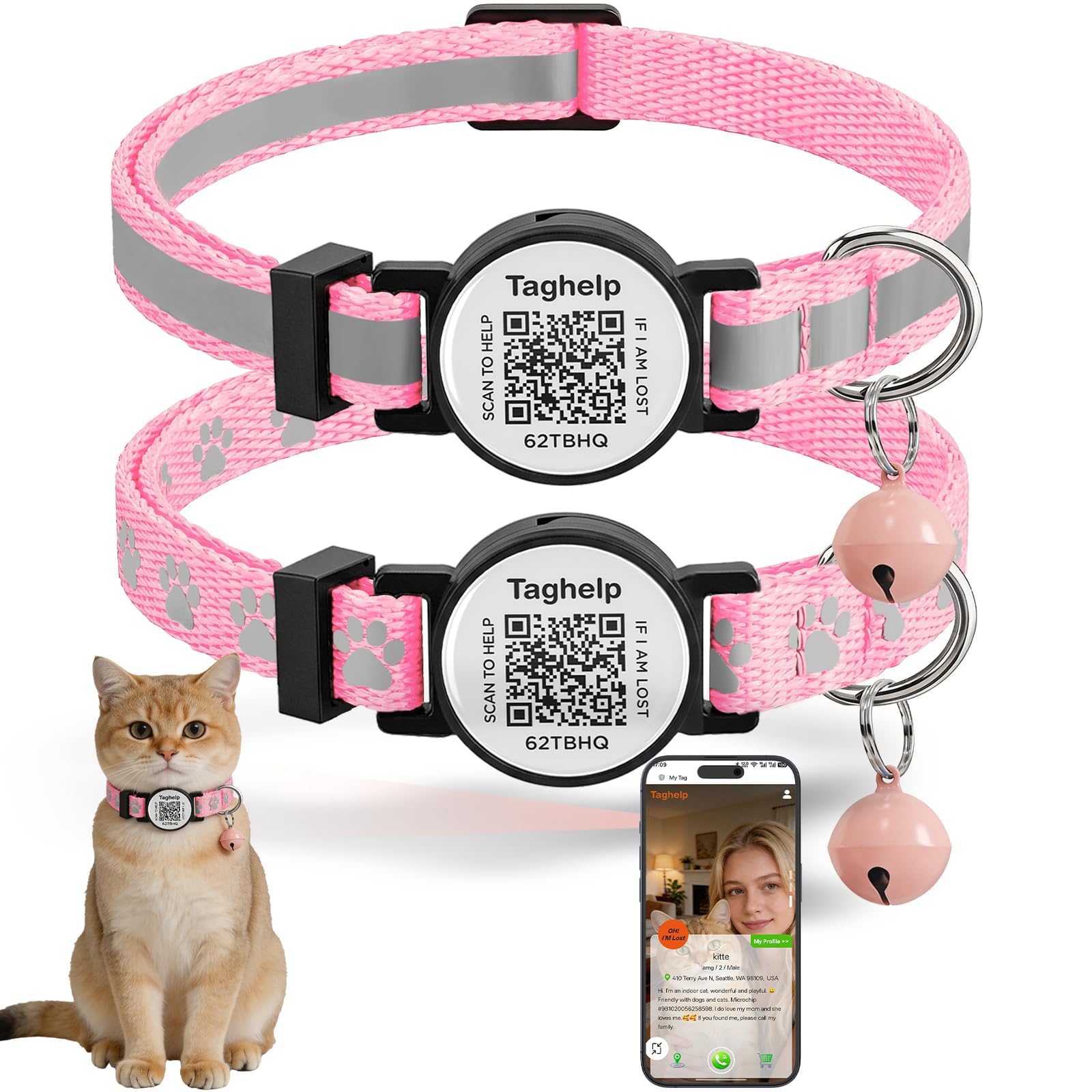 2-Pack AirTag Cat Collar with QR Tag