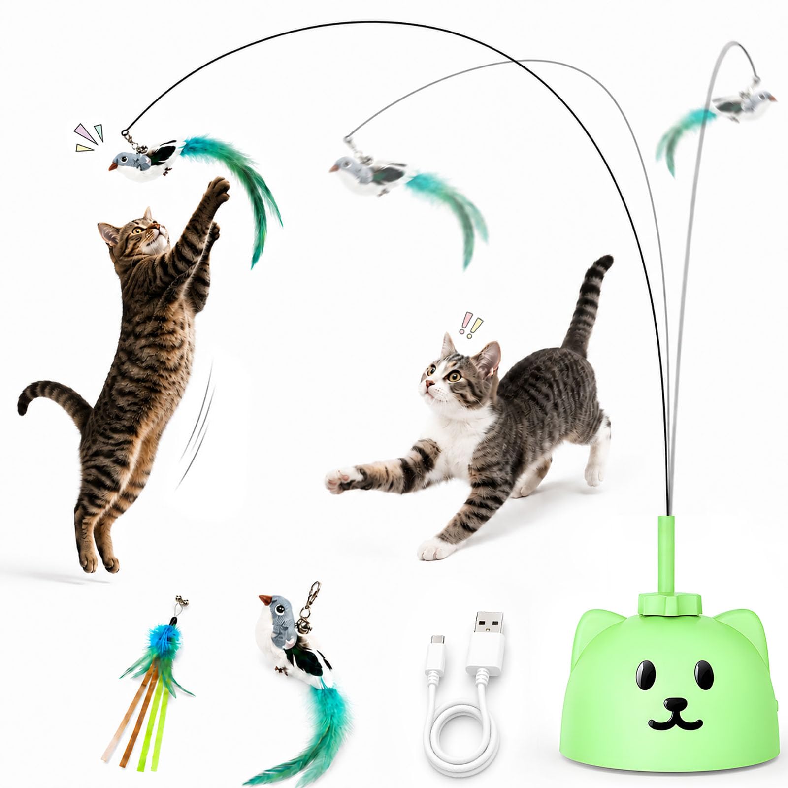 Automatic Interactive Cat Toy with Feather Wand