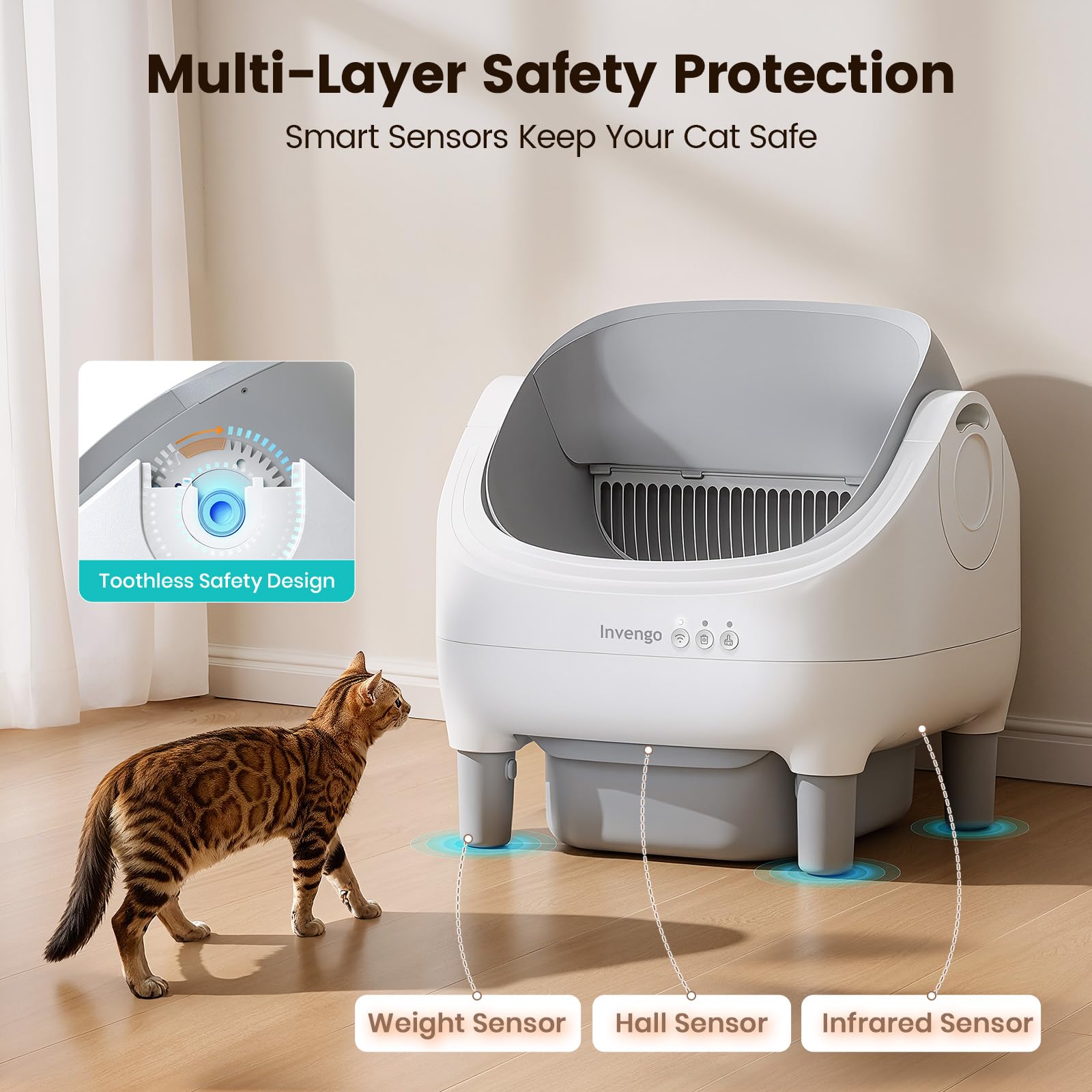 Open-Top Self-Cleaning Cat Litter Box with App Control
