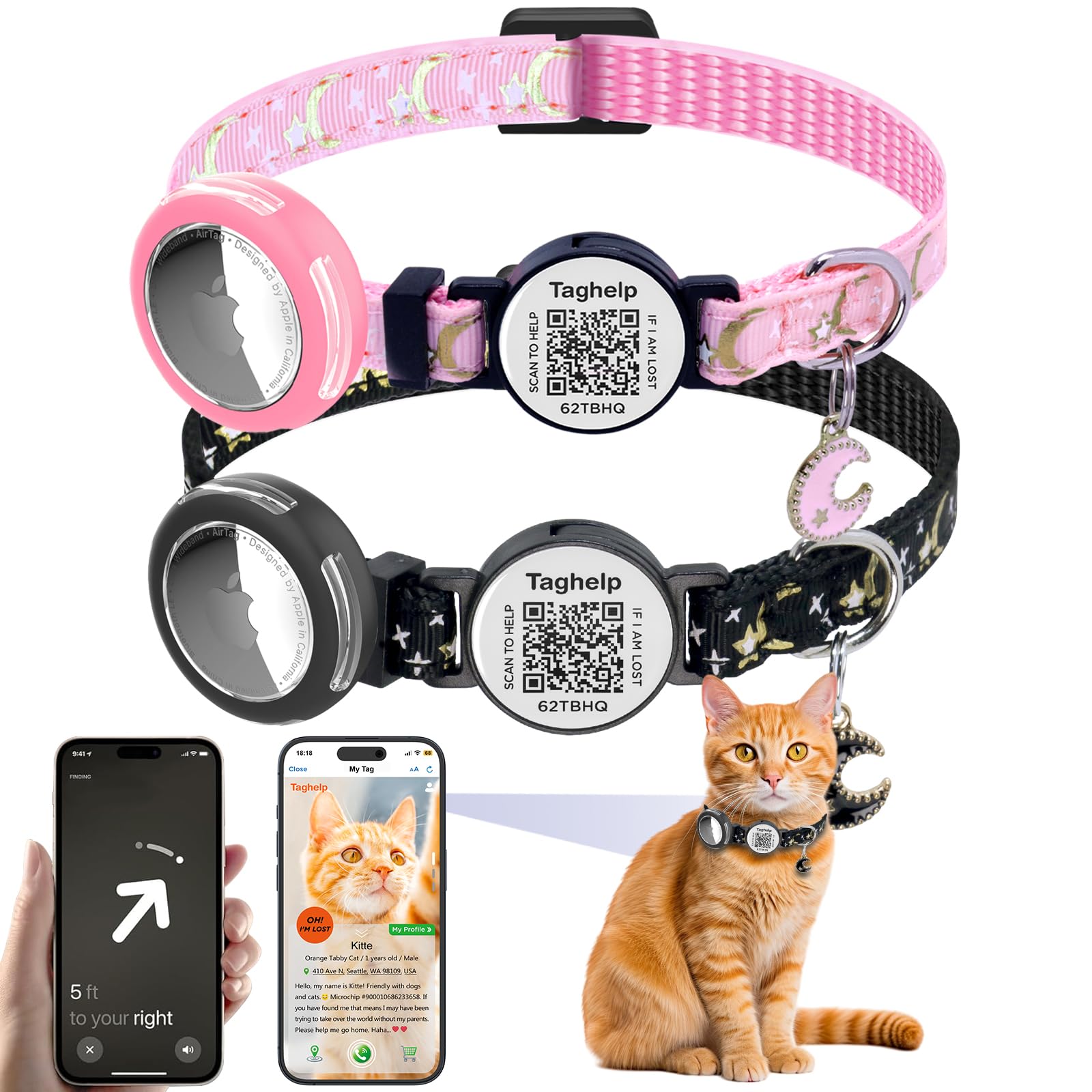 2-Pack AirTag Cat Collar with QR Tag
