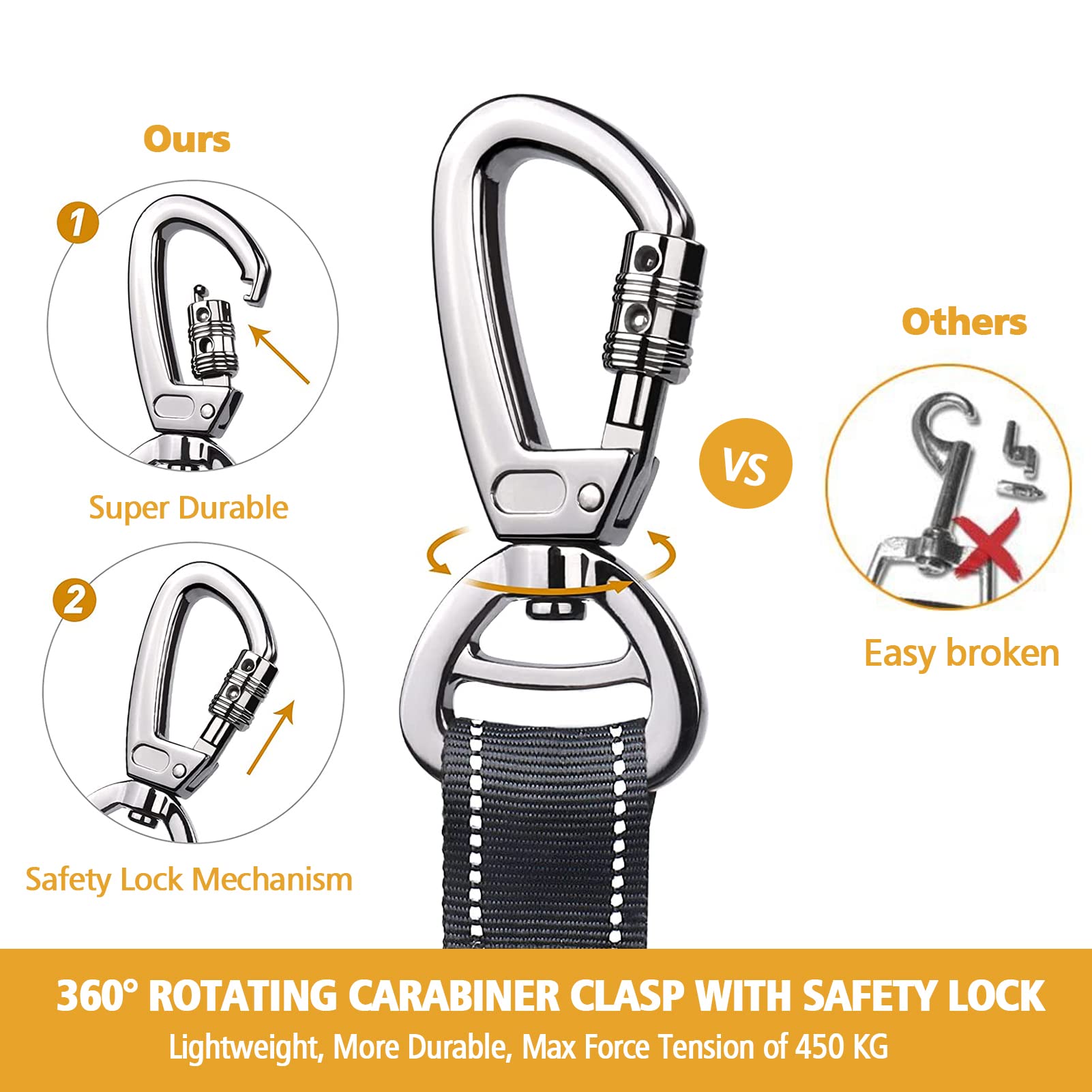 Shock Absorbing Dog Leash with Seat Belt Buckle