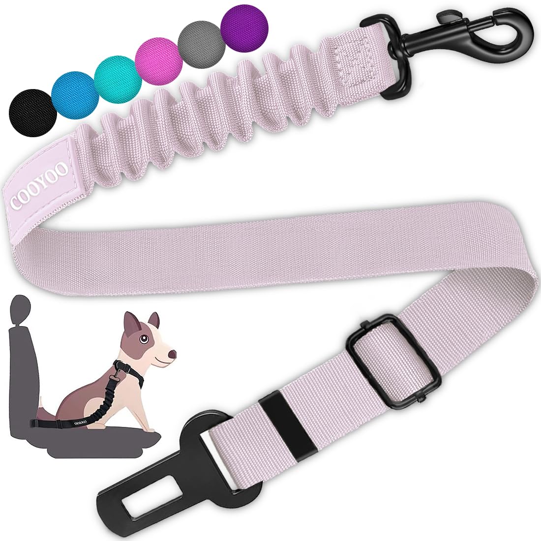 Retractable Dog Car Seat Belt Harness with Bungee Safety Strap