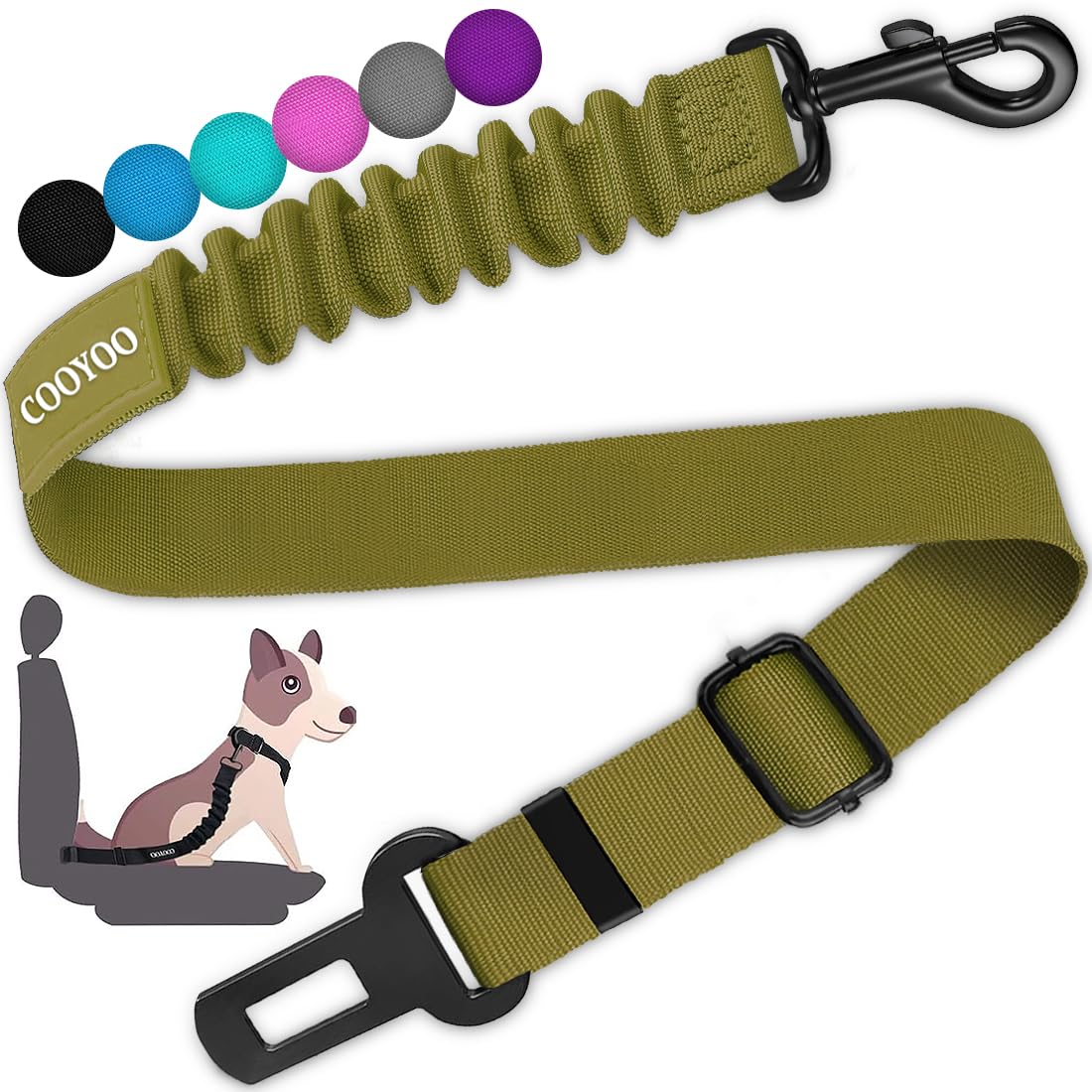 Retractable Dog Car Seat Belt Harness with Bungee Safety Strap