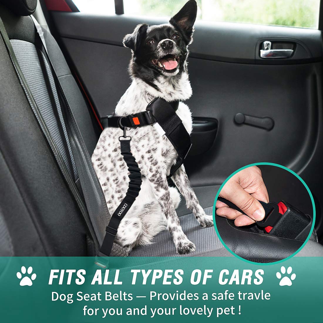 Retractable Dog Car Seat Belt Harness with Bungee Safety Strap